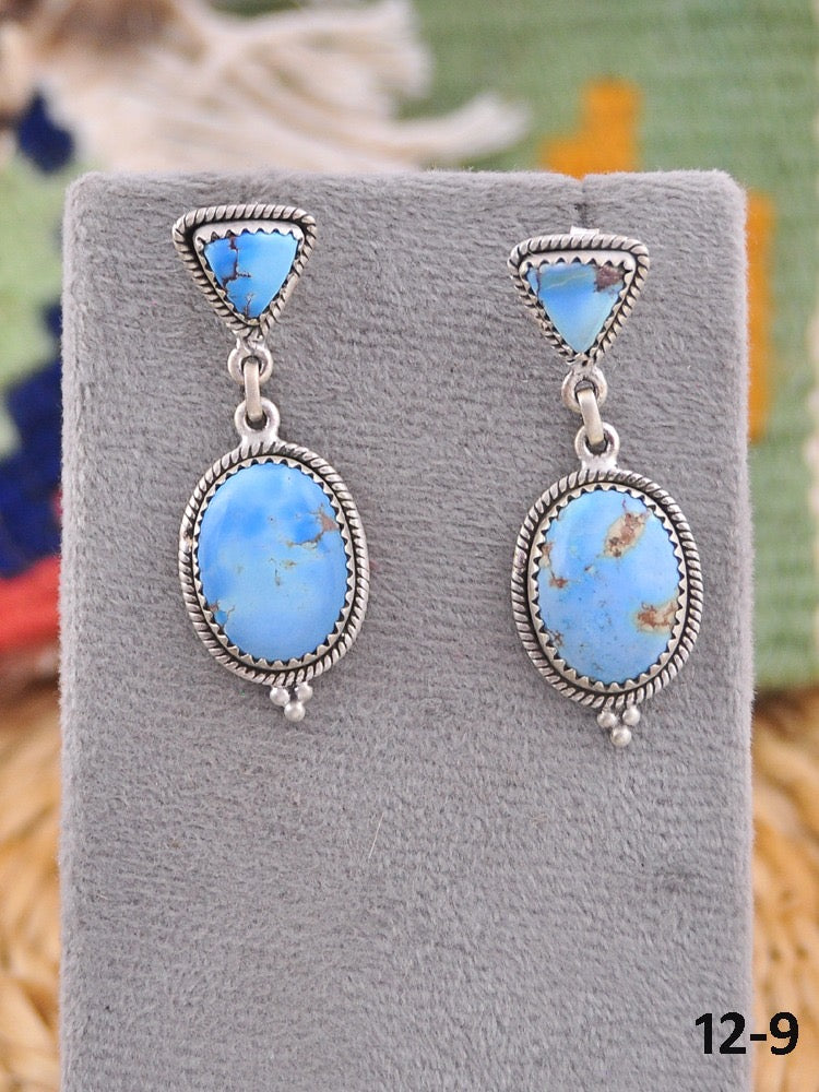 Southwest Handmade Golden Hill’s Turquoise & Sterling Silver Post Dangle Earrings