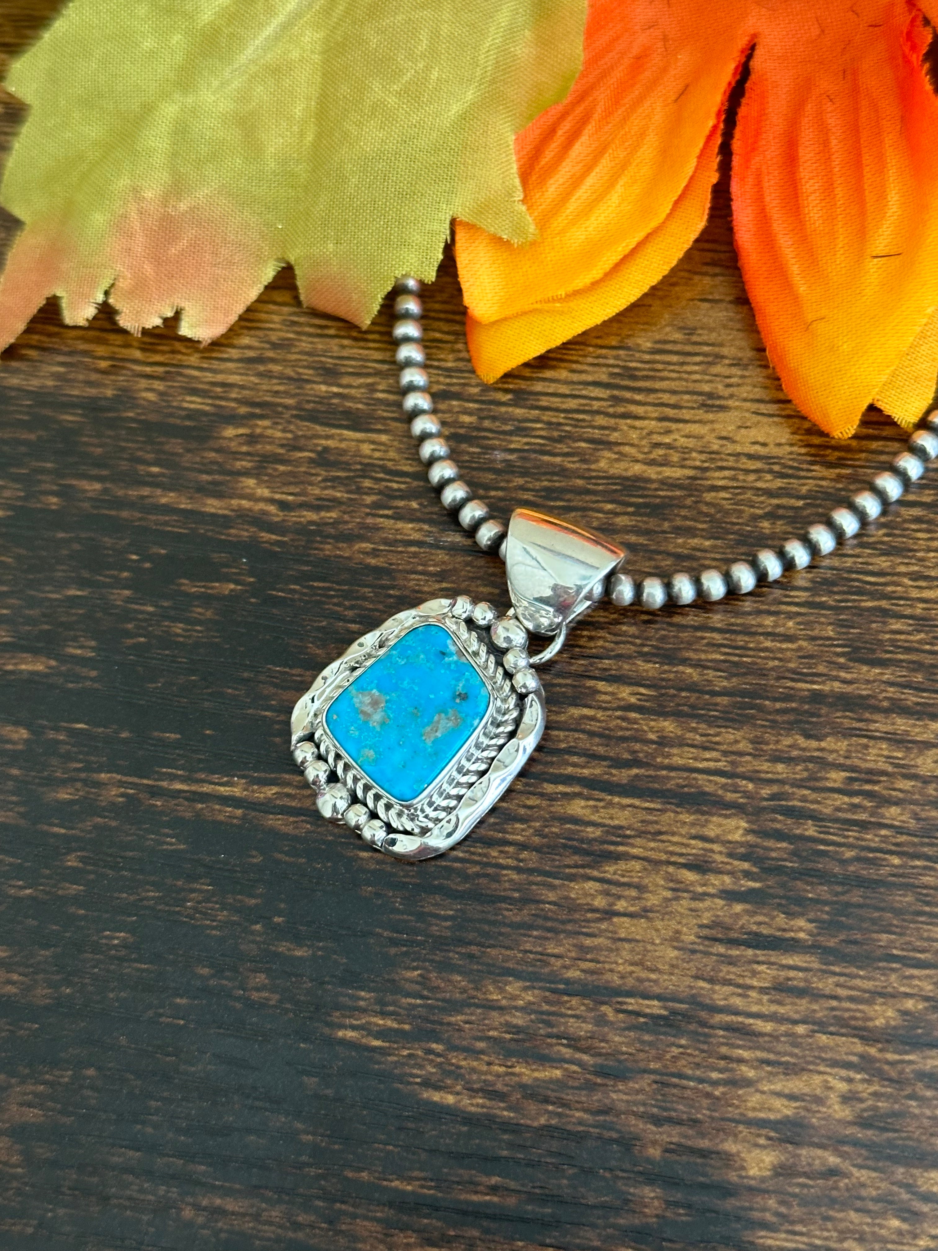 Eli Skeets Kingman Turquoise & Sterling Silver Pendant