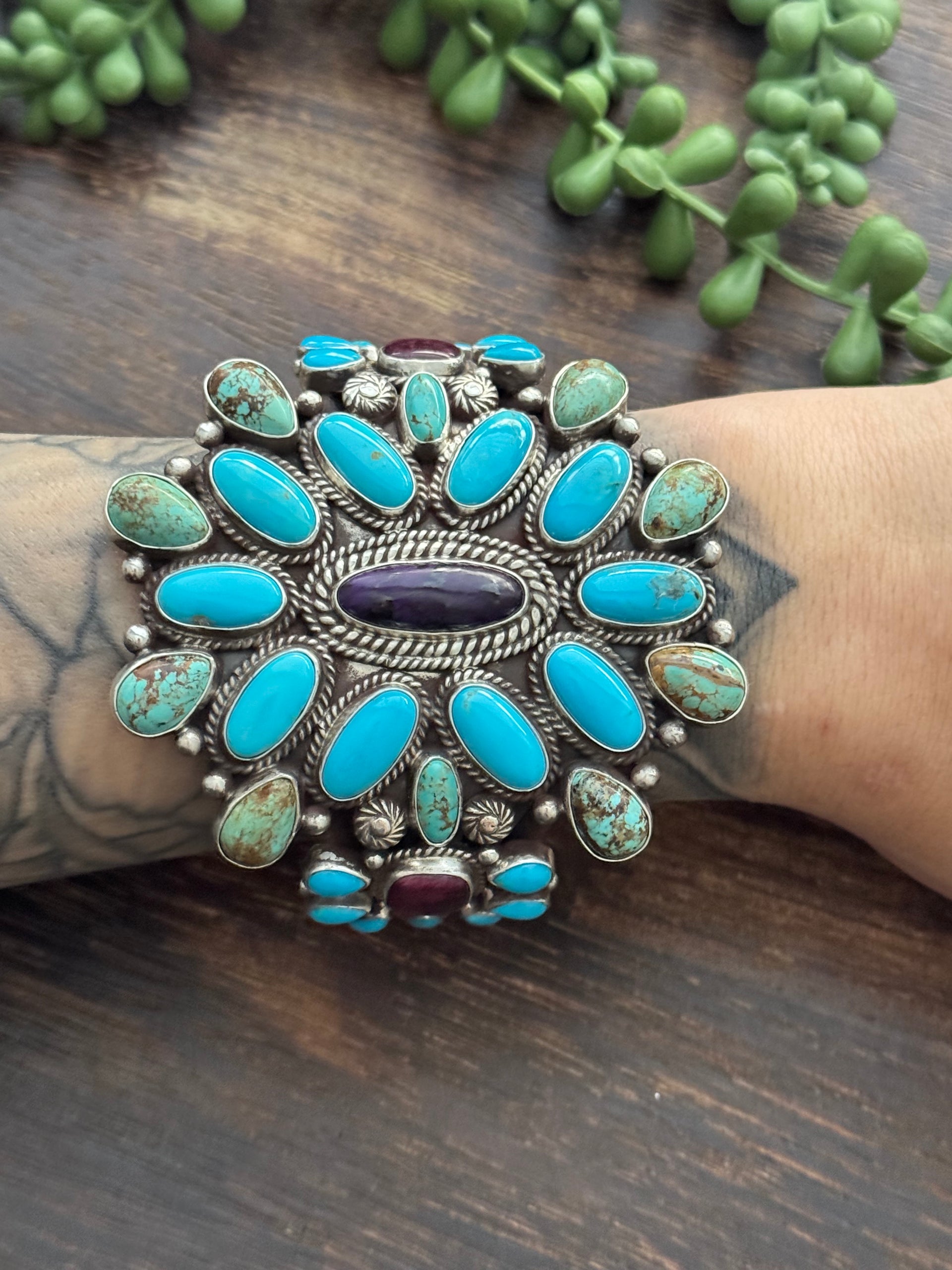 Tyler Brown Multi Stone & Sterling Silver Cluster Cuff Bracelet