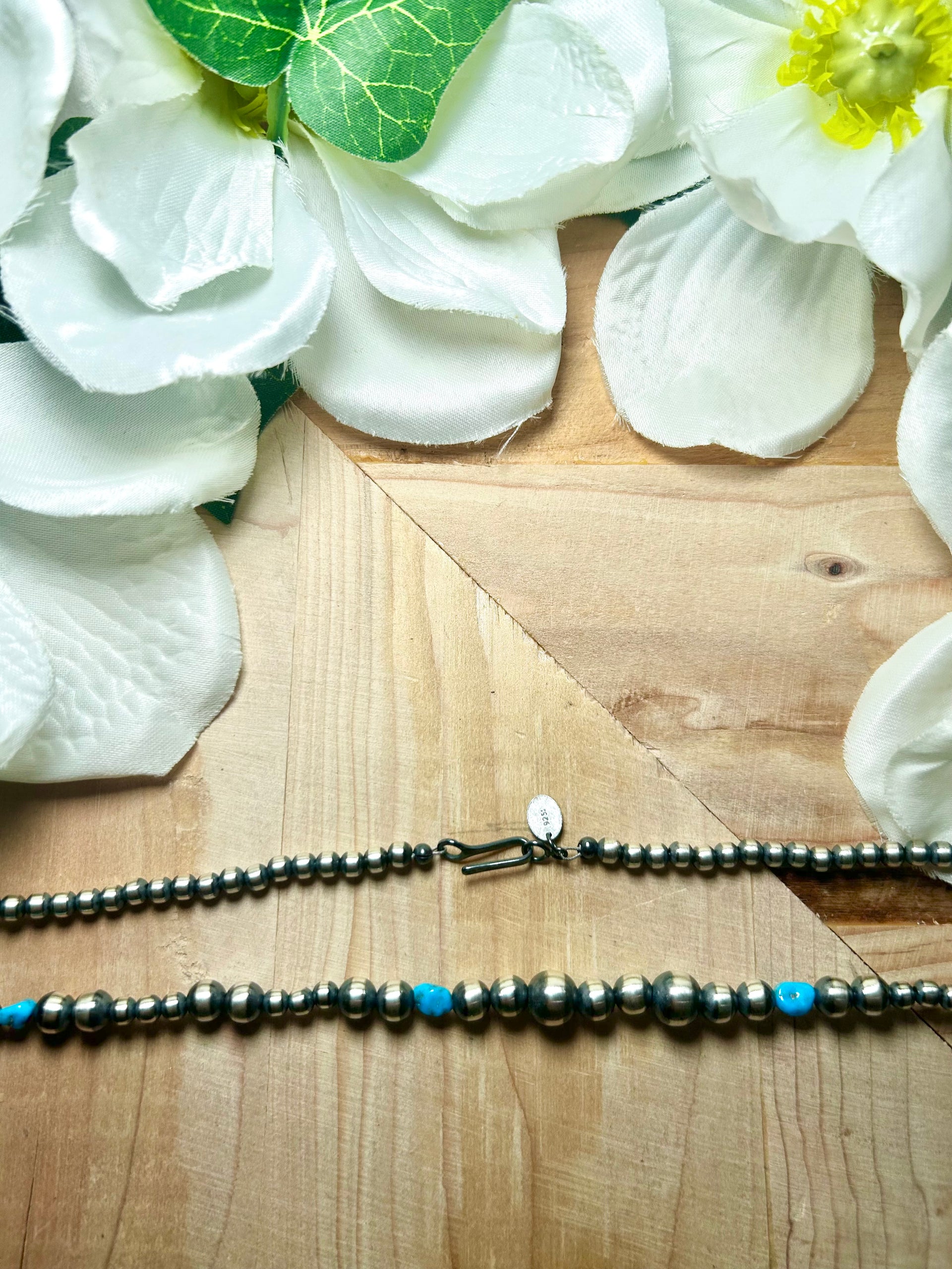 Navajo Made Strung Kingman Turquoise & Sterling Silver Necklace