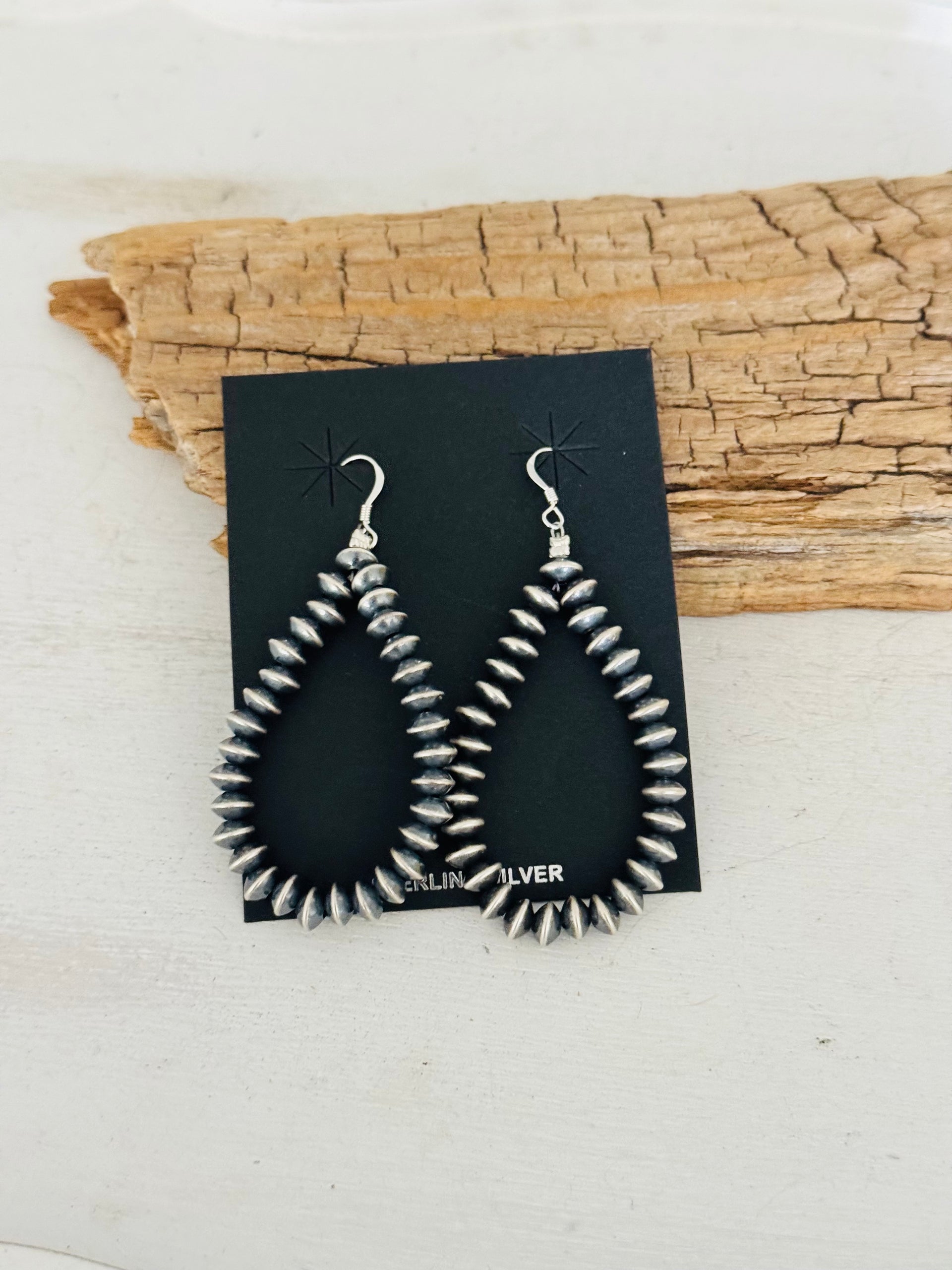 Navajo Strung Sterling Silver Saucer Pearls Dangle Earrings