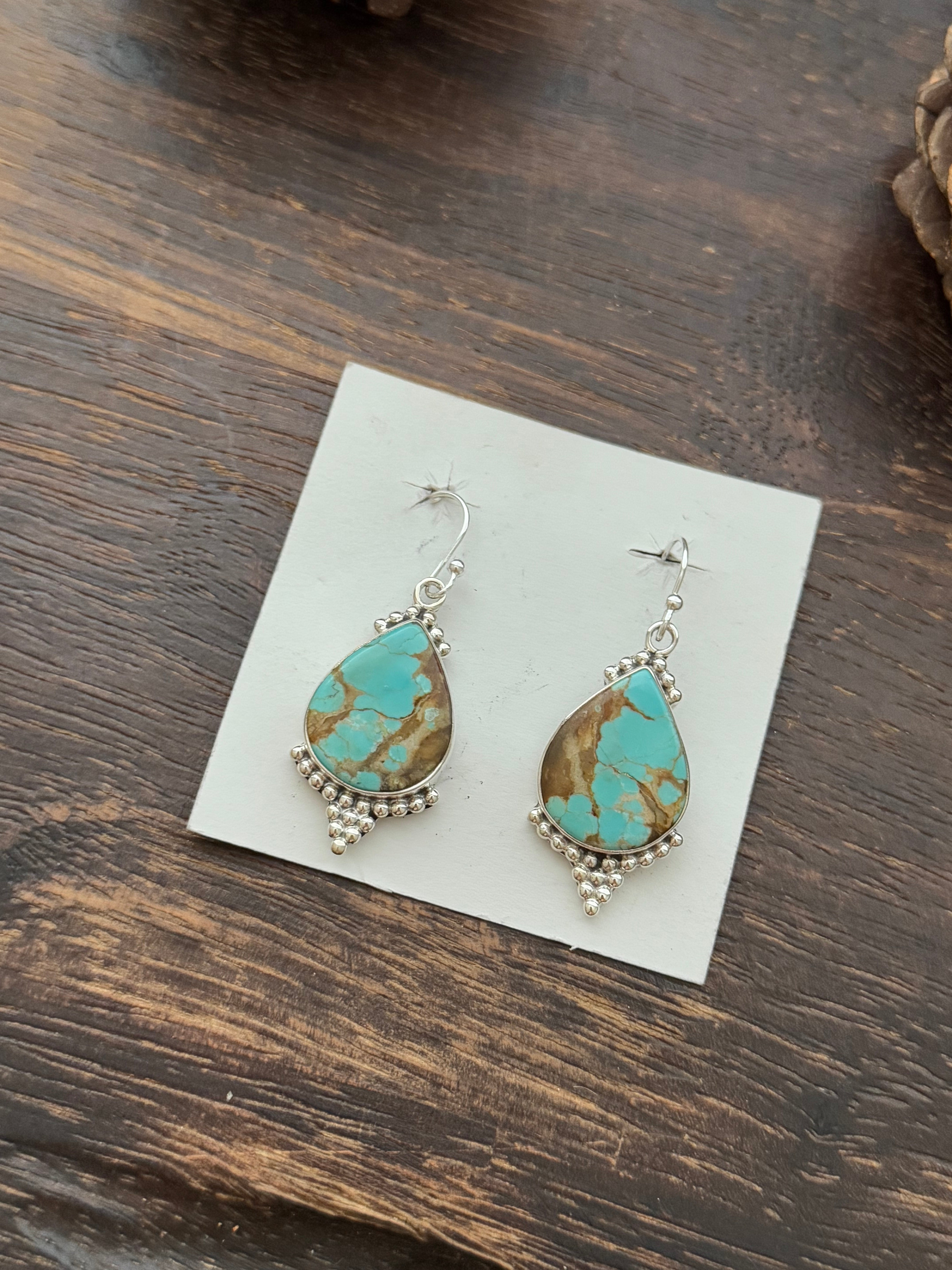 Southwest Handmade #8 Turquoise & Sterling Silver Dangle Earrings