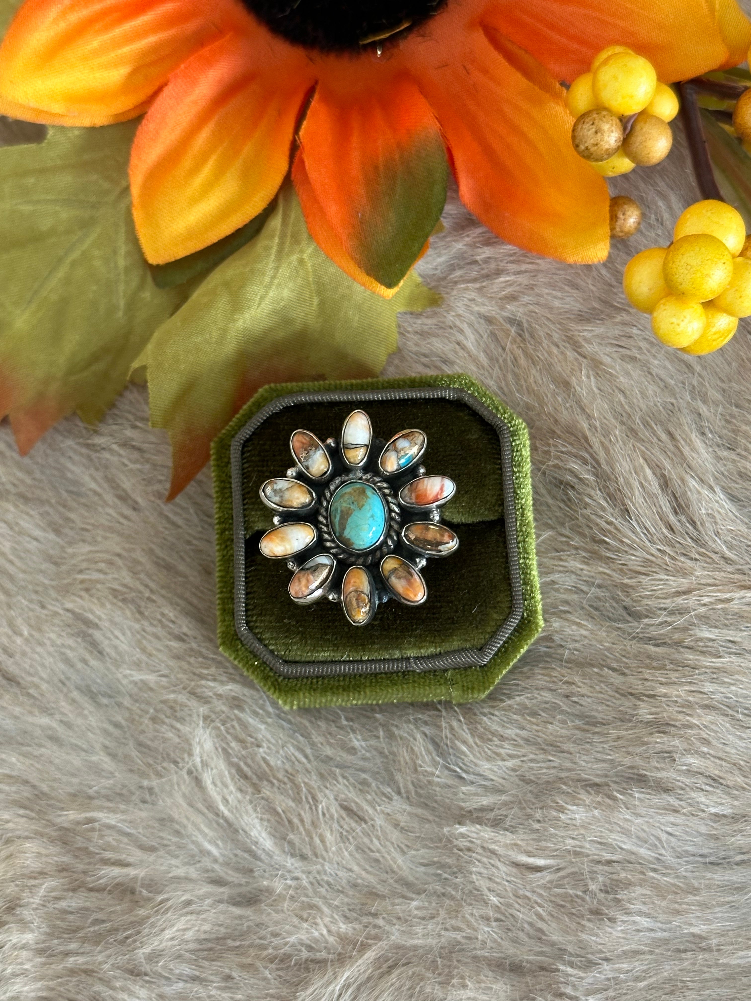 Southwest Handmade Multi Stone & Sterling Silver Adjustable Ring