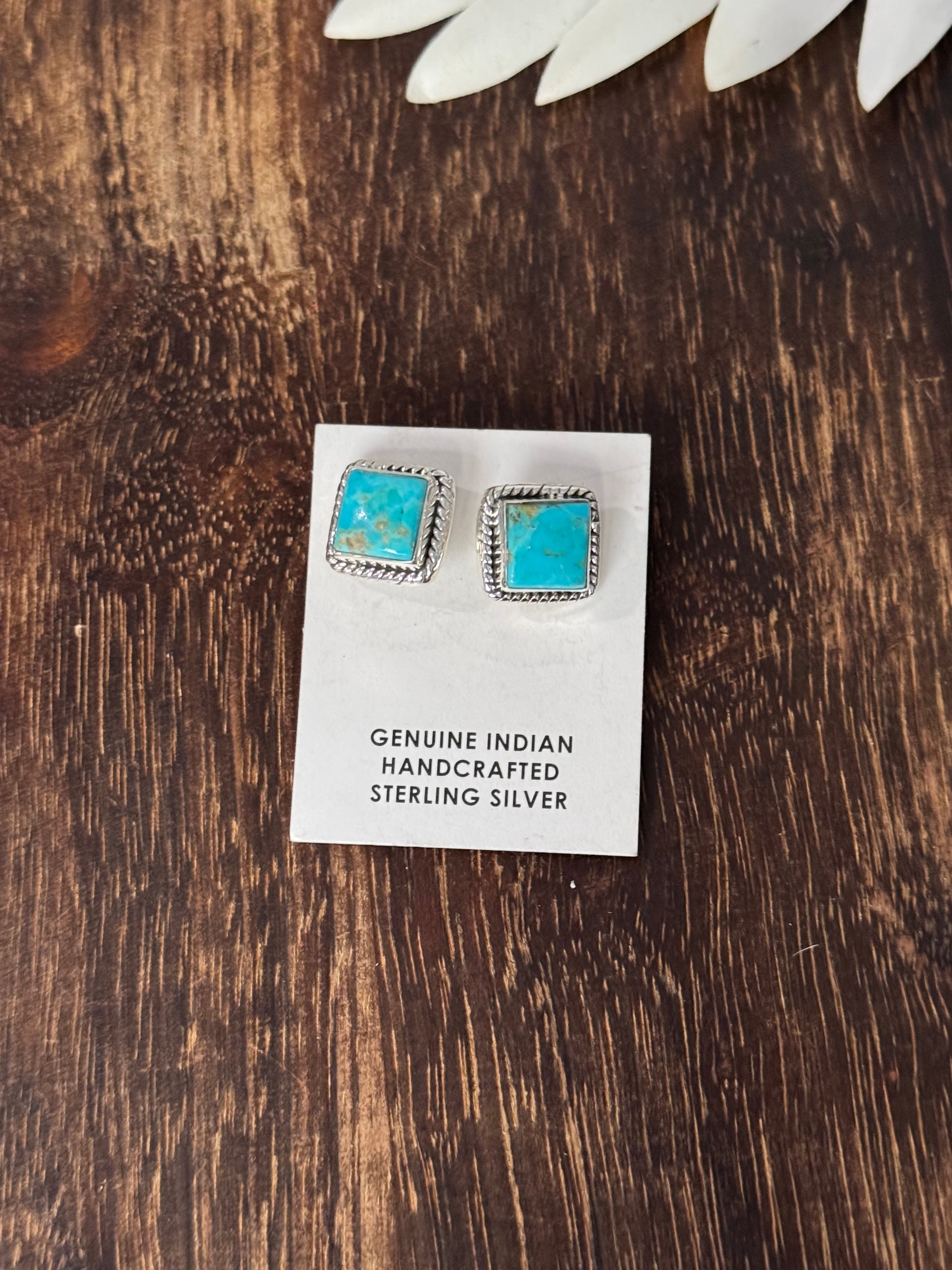 Southwest Handmade Kingman Turquoise & Sterling Silver Post Earrings