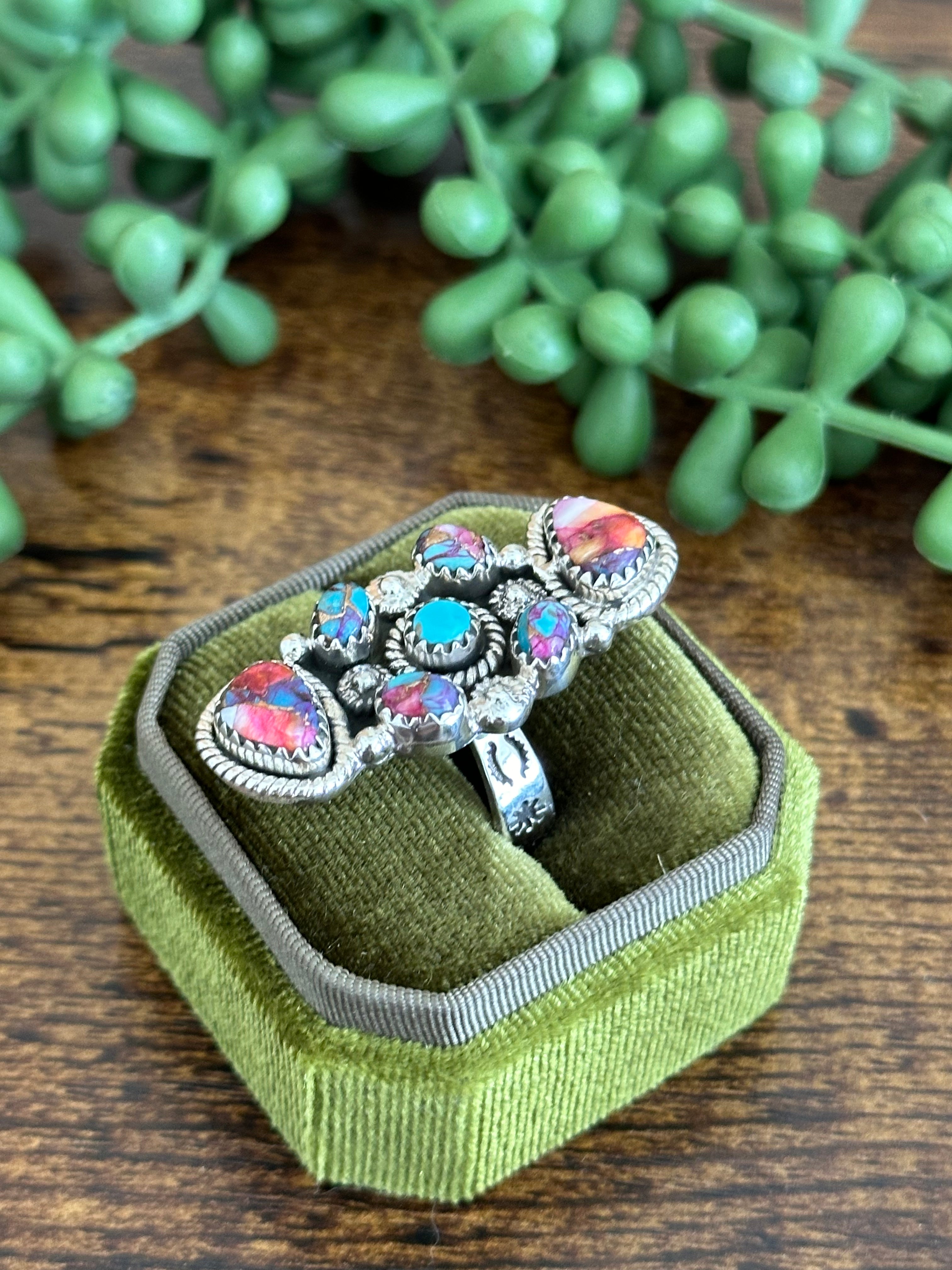 Southwest Handmade Mohave Turquoise & Sterling Silver Adjustable Ring