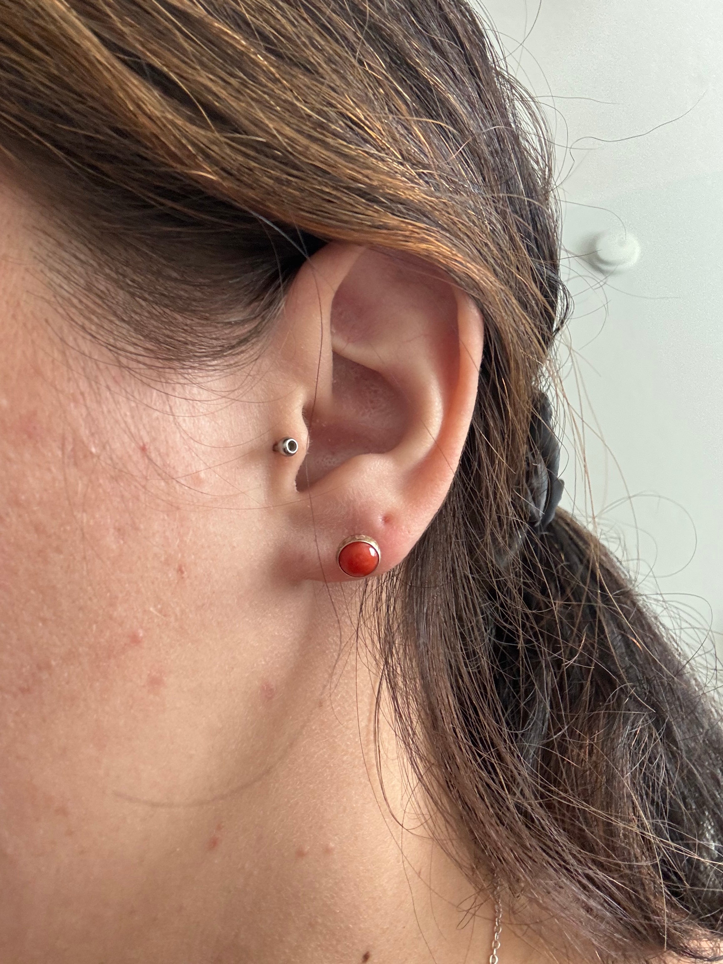 Southwest Handmade Italian Coral & Sterling Silver Post Earrings