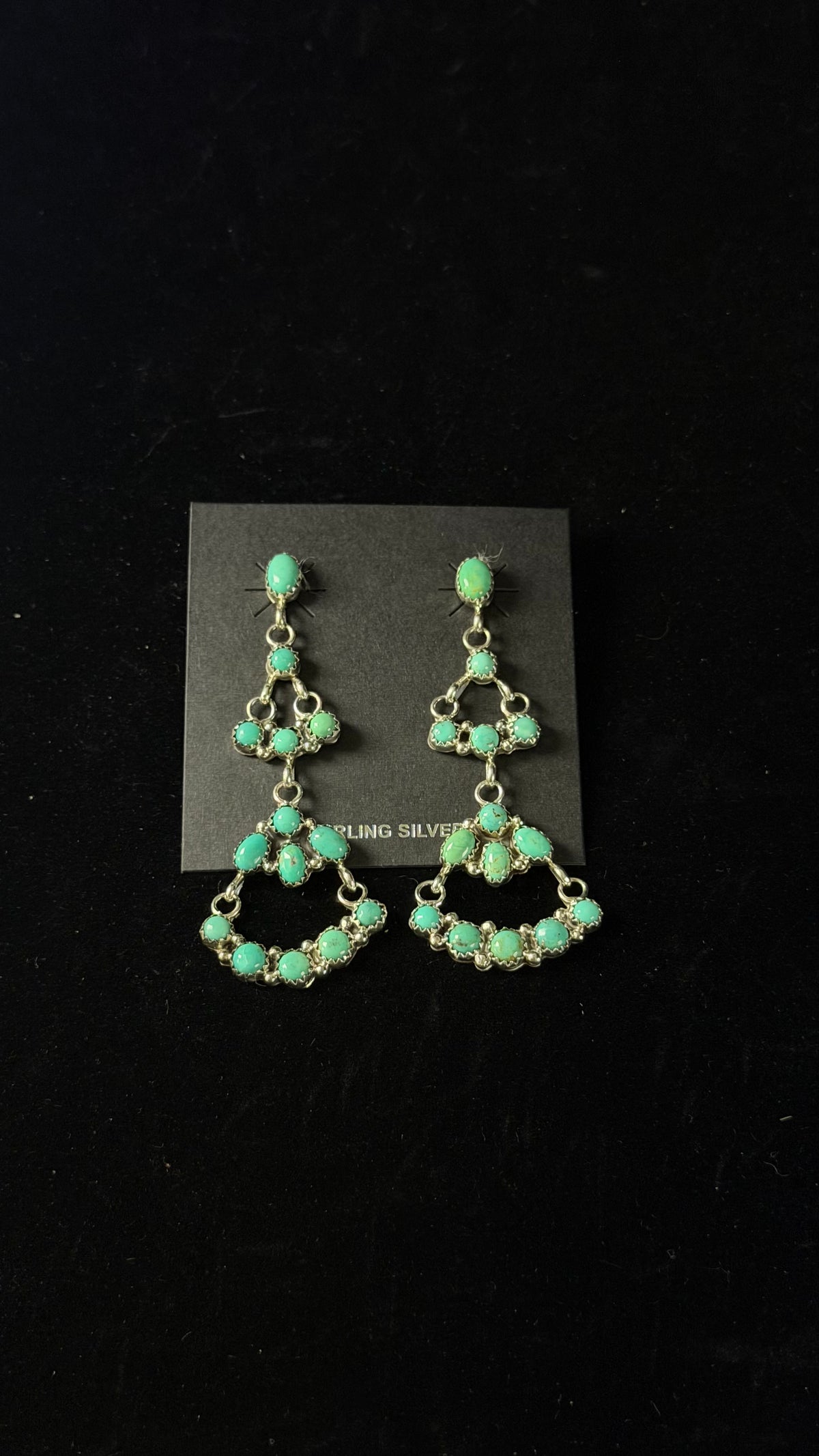 Pearline Spencer Kingman Turquoise & Sterling Silver Post Dangle Cluster Earrings