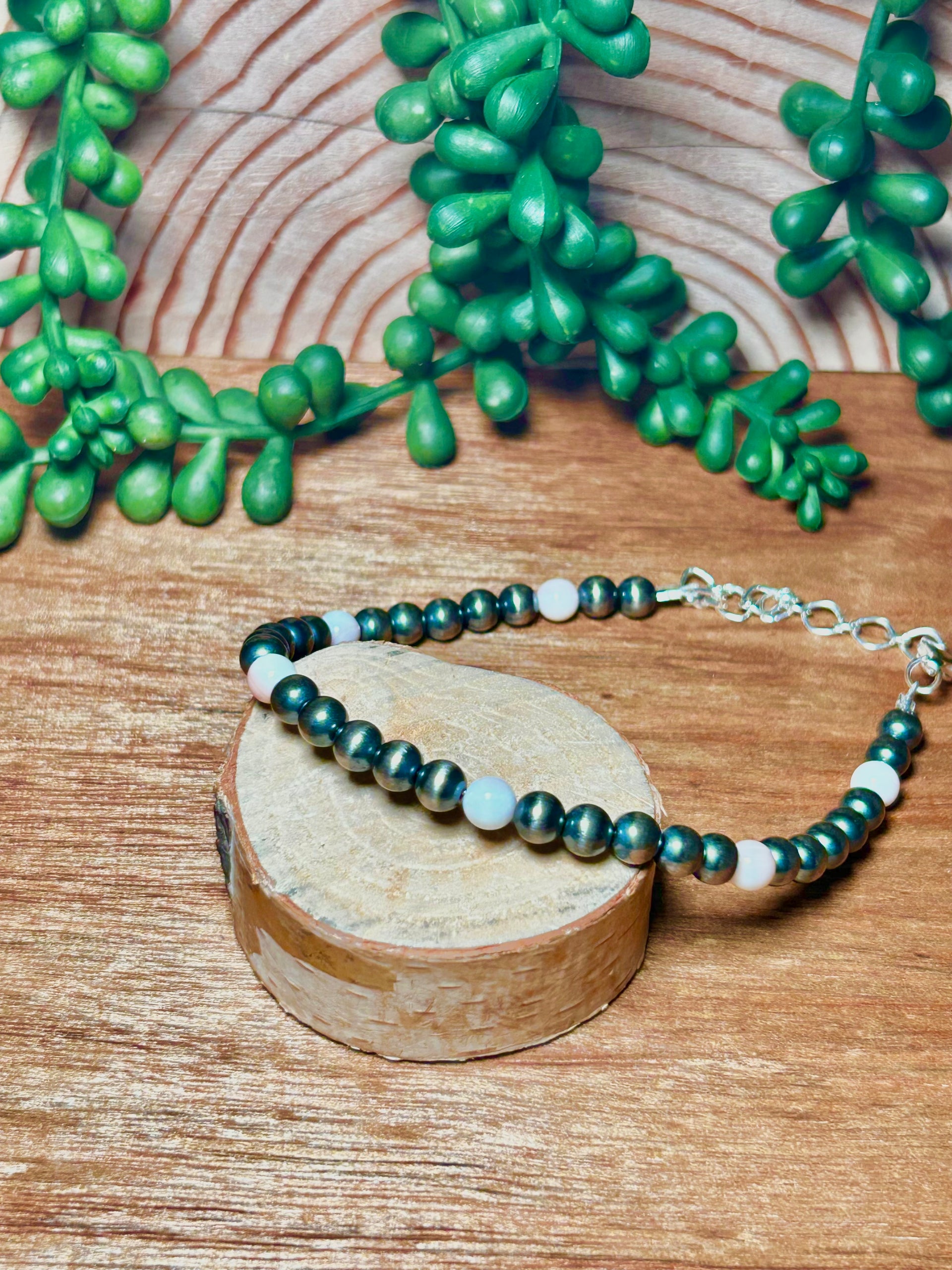 Navajo Made Pink Conch &  Sterling Silver Strung 7 MM Anklet