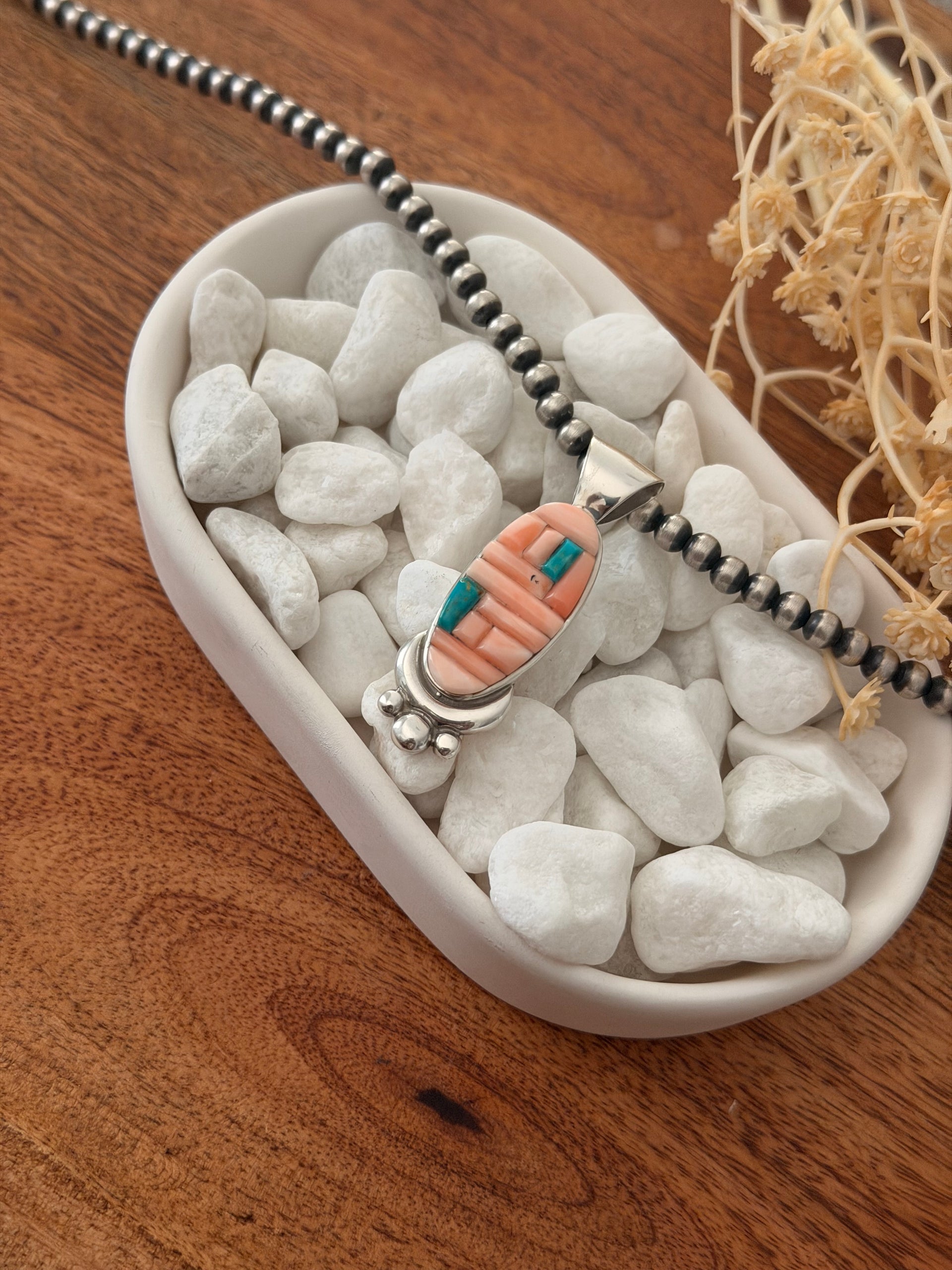 Navajo Made Multi Stone & Sterling Silver Cobblestone Pendant