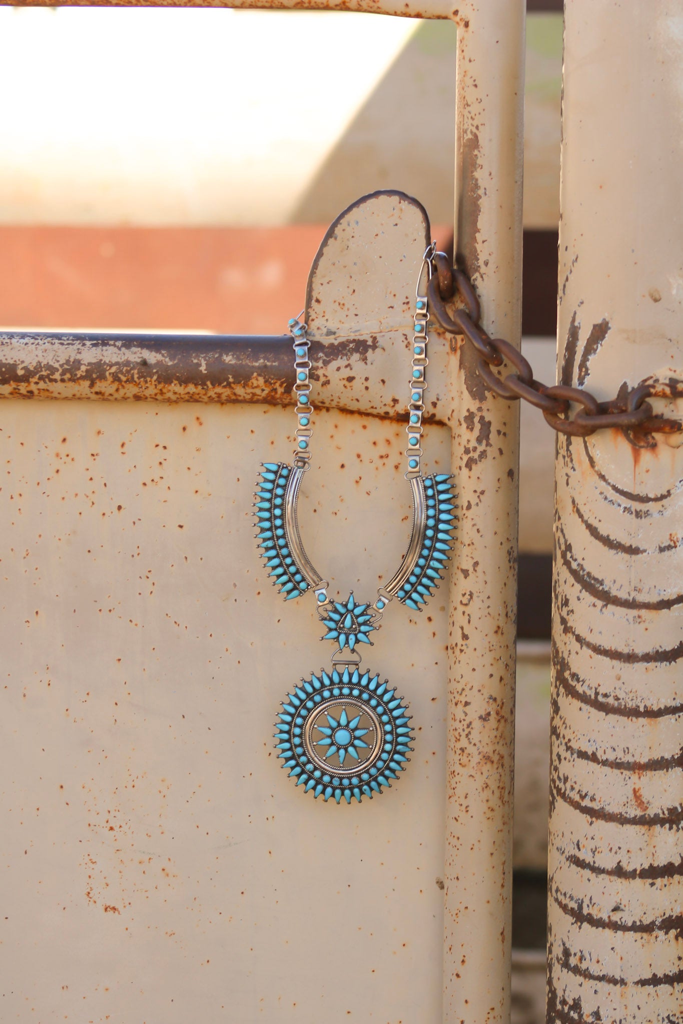 Vintage Navajo Made Kingman Turquoise and Sterling Silver Petite Cluster Necklace