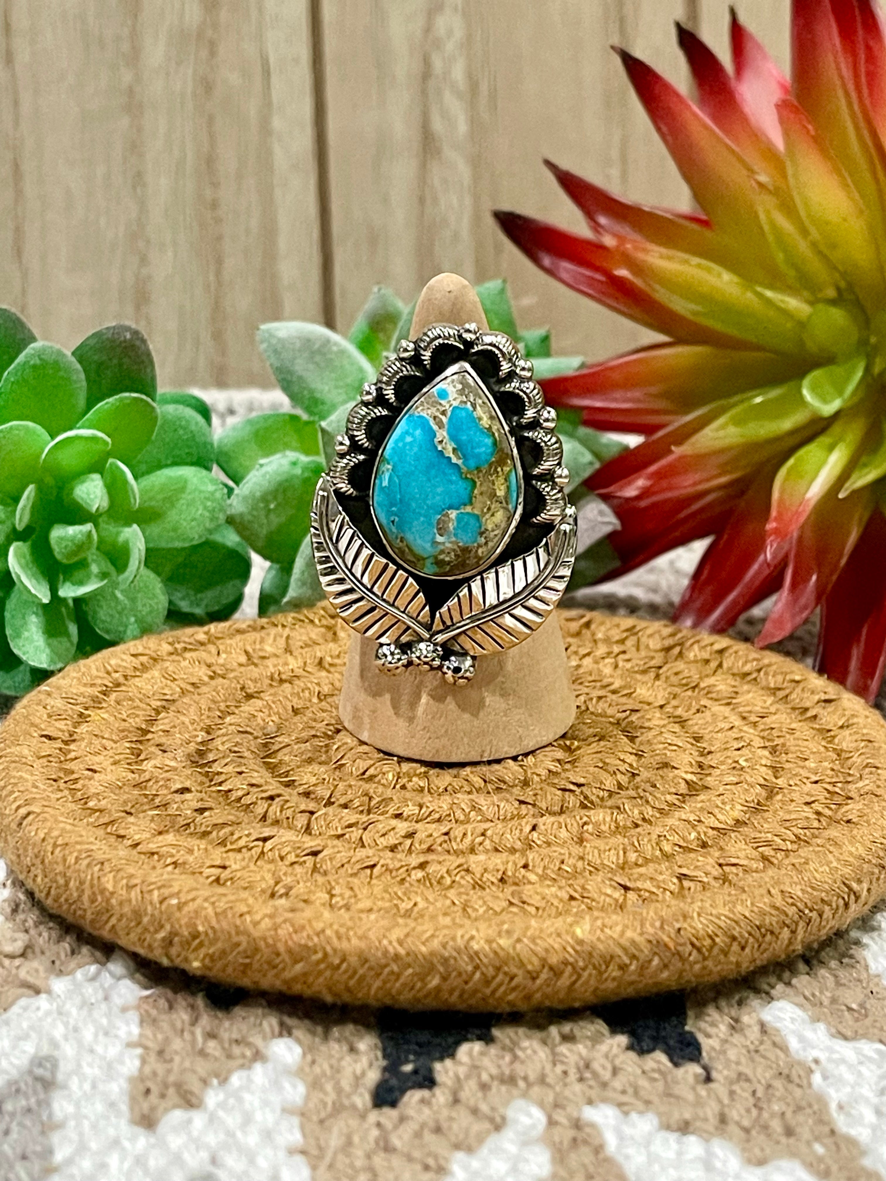 Southwest Handmade Sonoran Mountain Turquoise & Sterling Silver Adjustable Ring