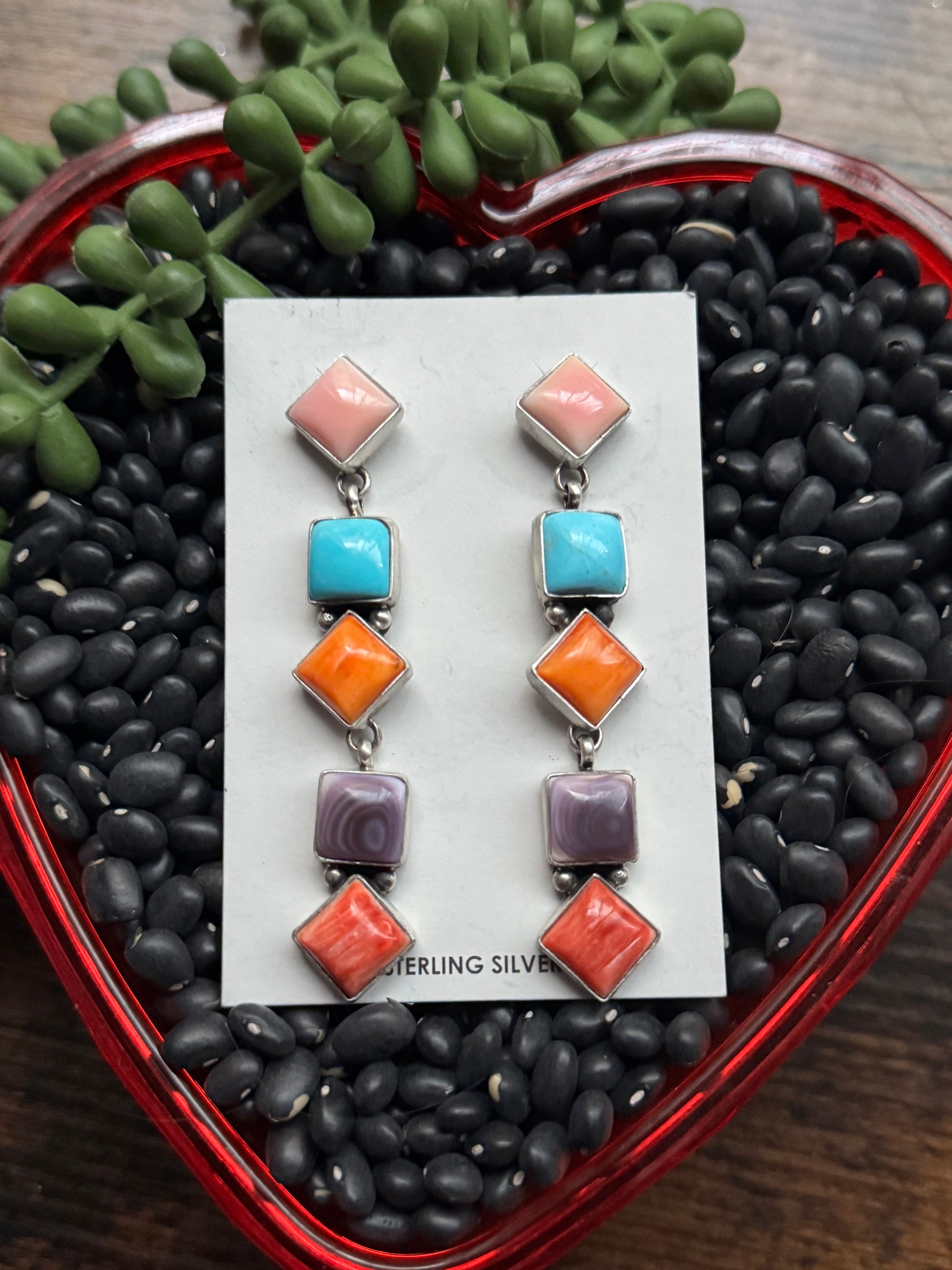 Eleanor Richards Multi Stone & Sterling Silver Post Dangle Earrings