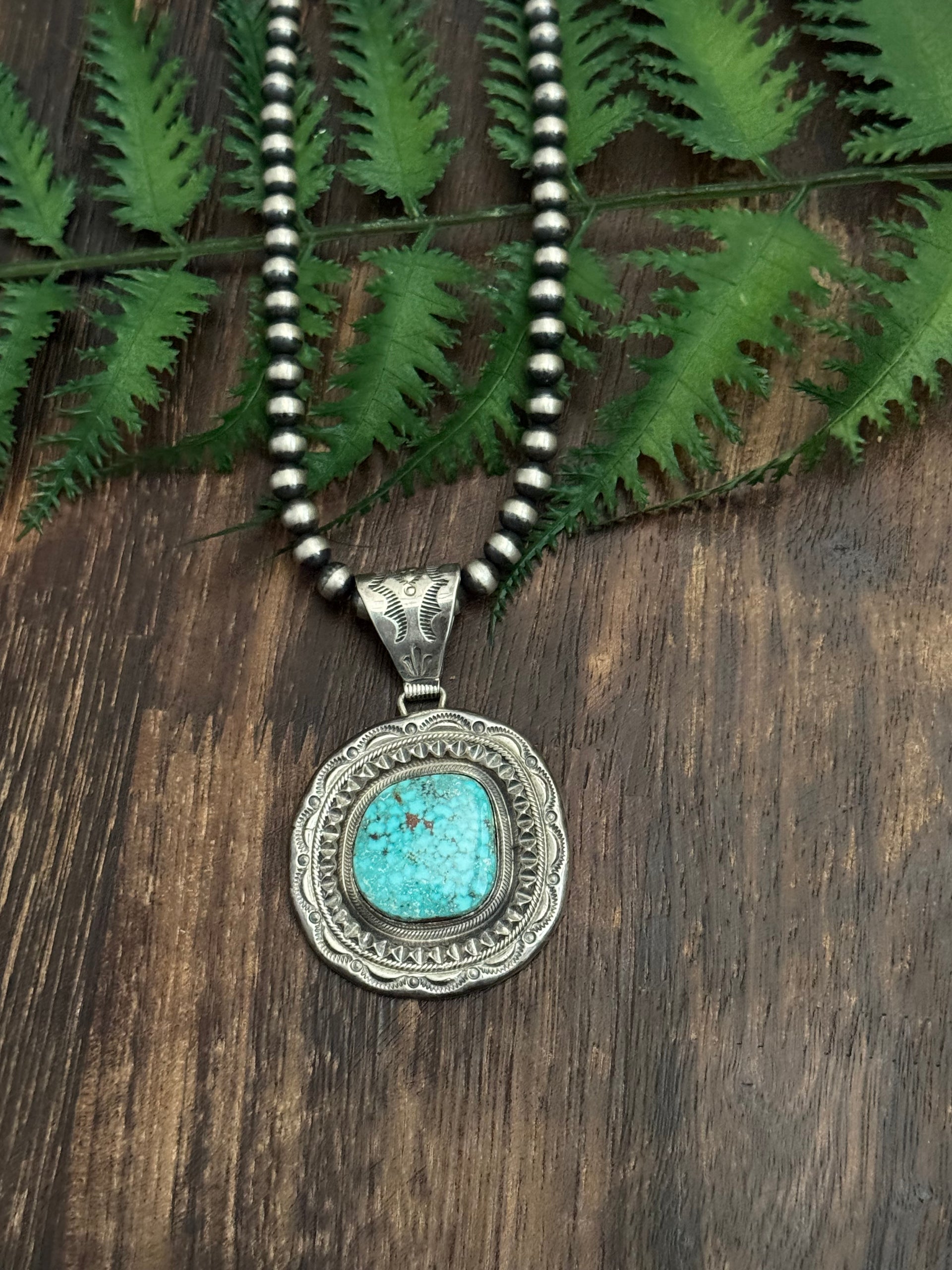 Navajo Handmade Cripple Creek Turquoise & Sterling Silver Pendant