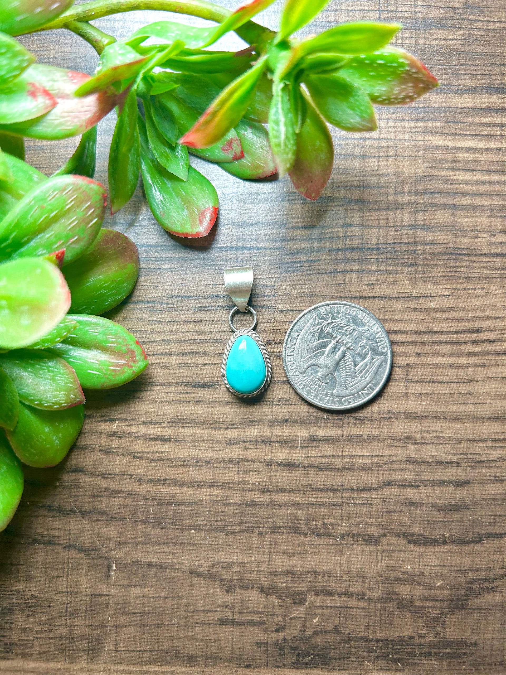 Navajo Made Kingman Turquoise & Sterling Silver Pendant