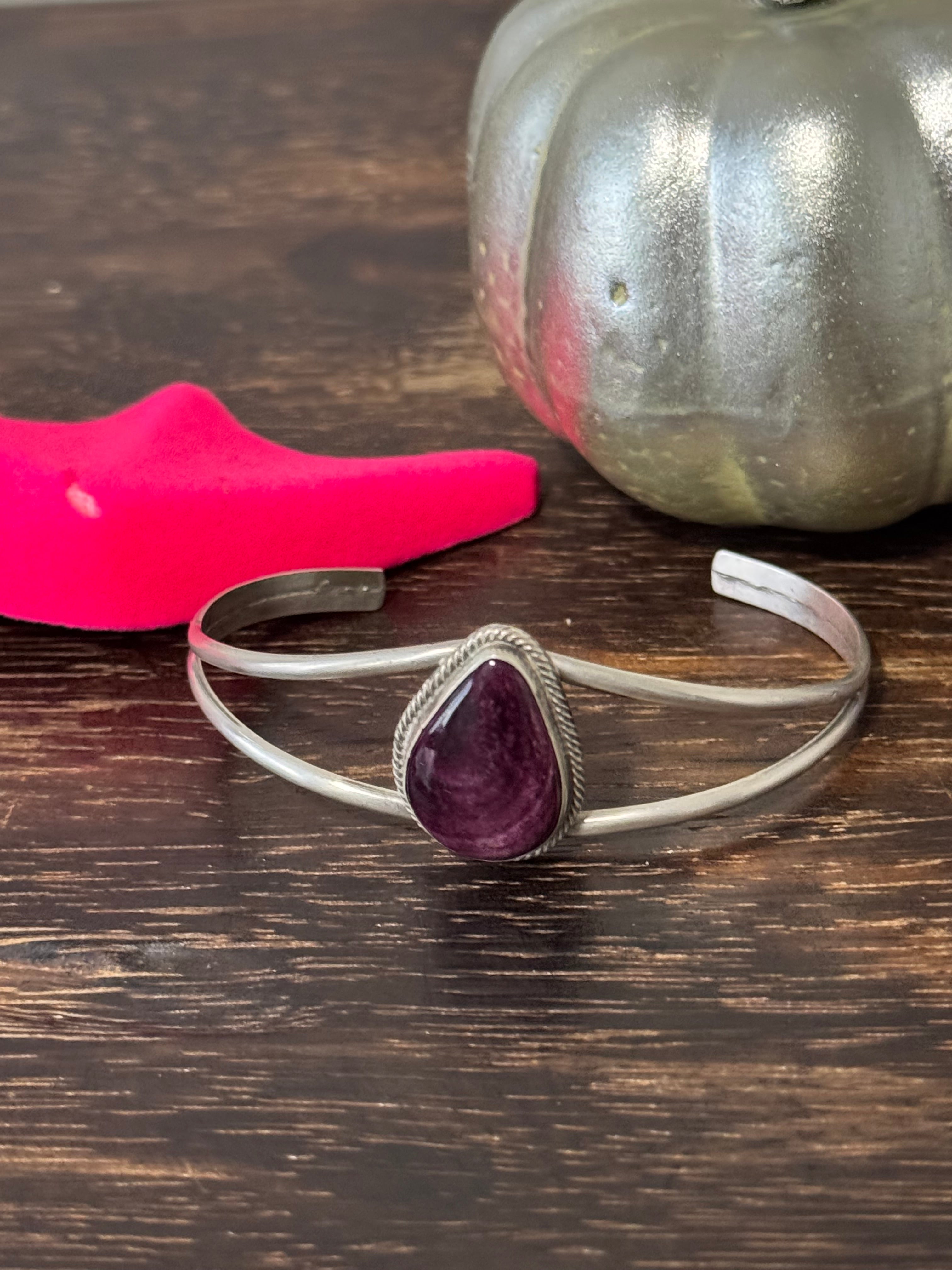 Navajo Made Purple Spiny Oyster & Sterling Silver Cuff Bracelet