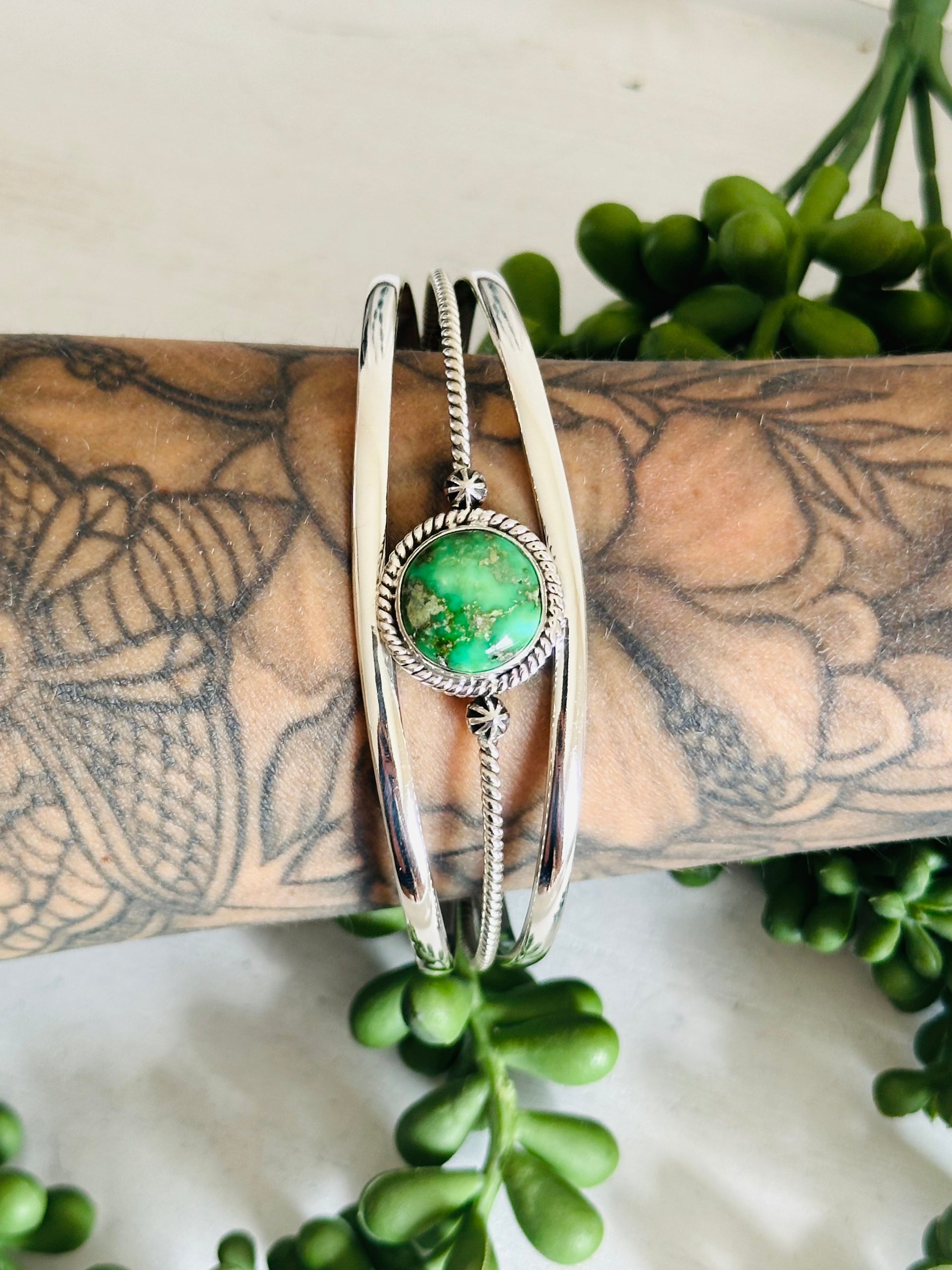 Southwest Made Sonoran Gold Turquoise & Sterling Silver Cuff Bracelet