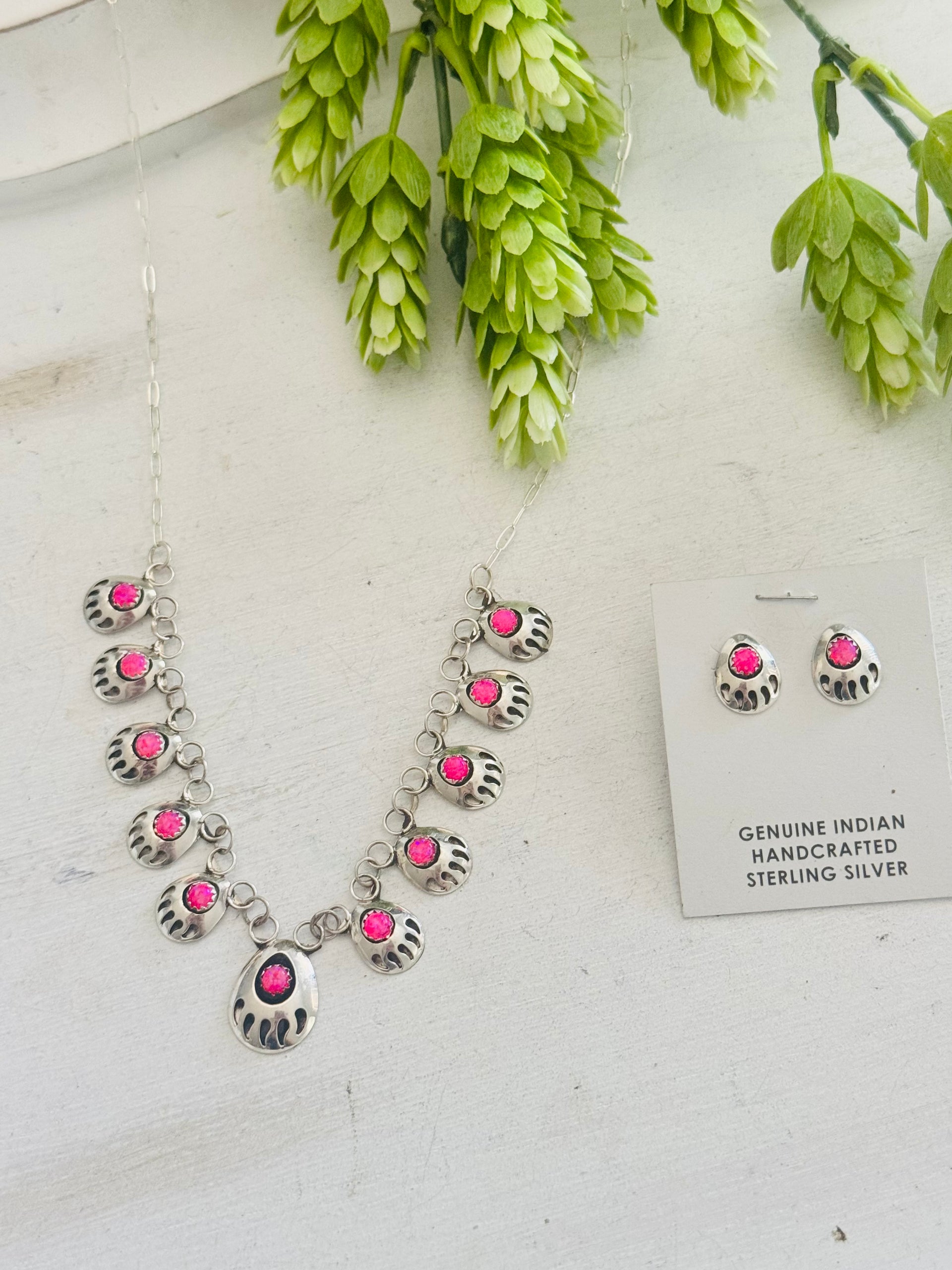 Navajo Made Opal & Sterling Silver Necklace Set