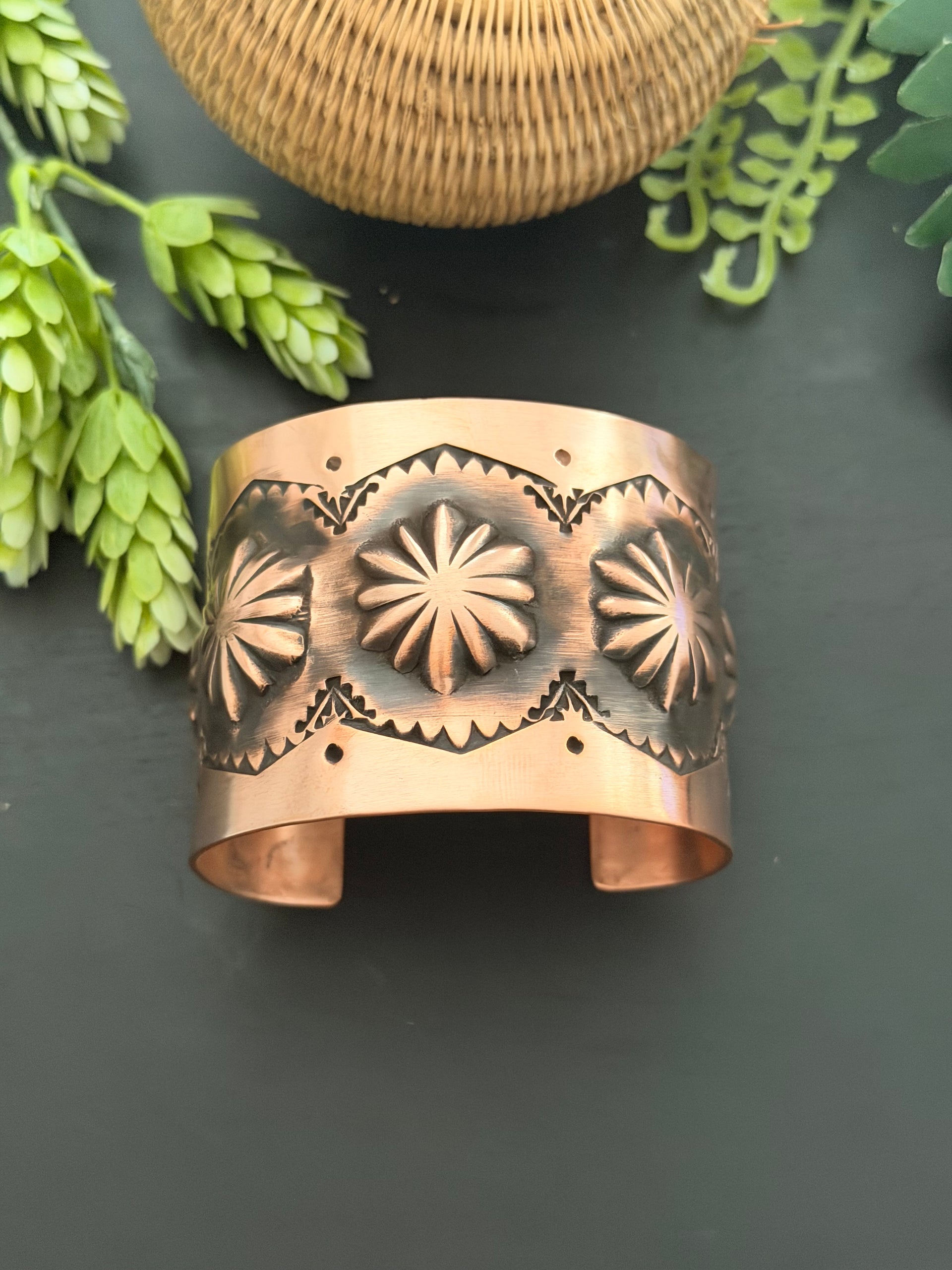 Elvira Bill Copper Stamped Concho Cuff Bracelet