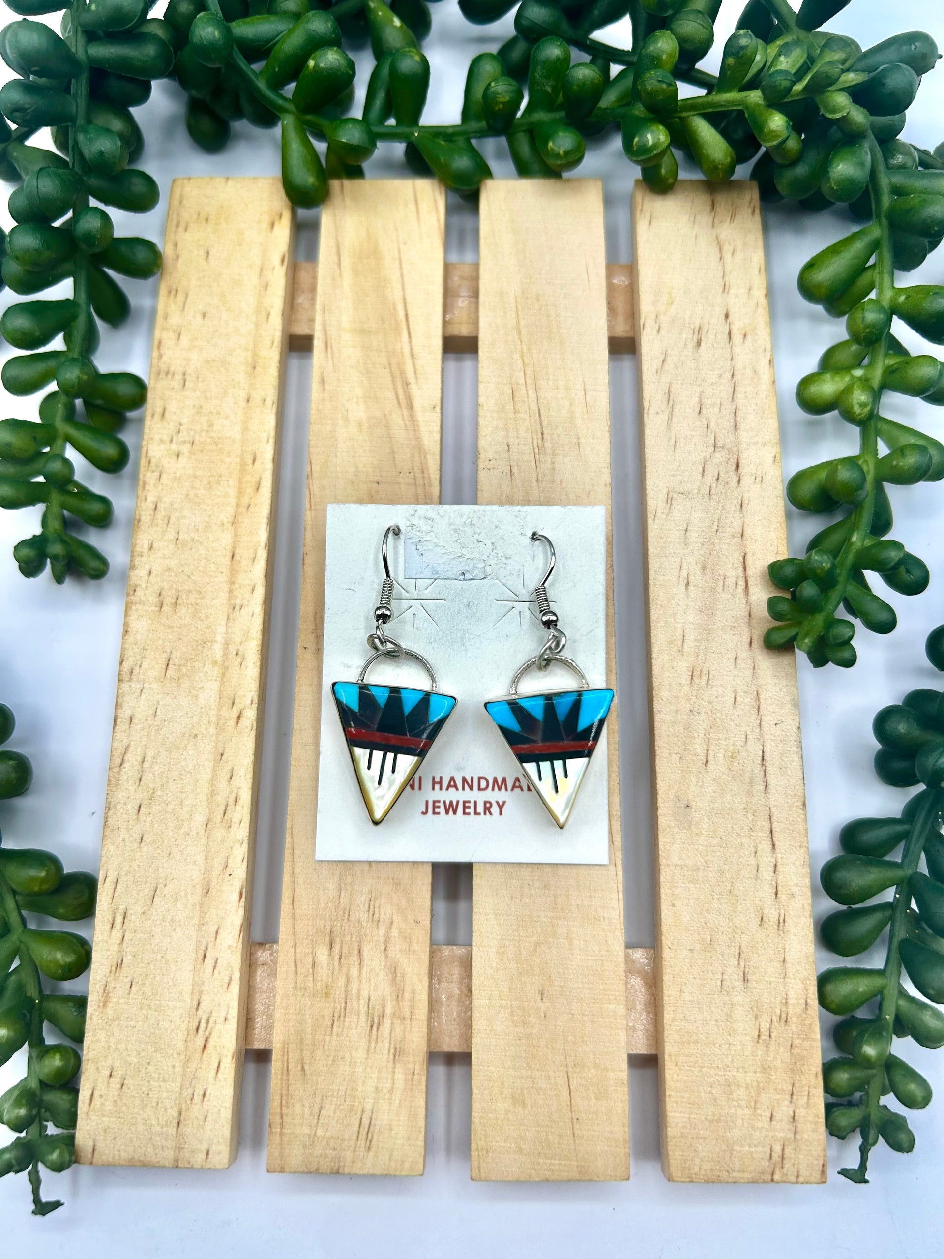 Zuni Made Multi Stone & Sterling Silver Hook Earrings
