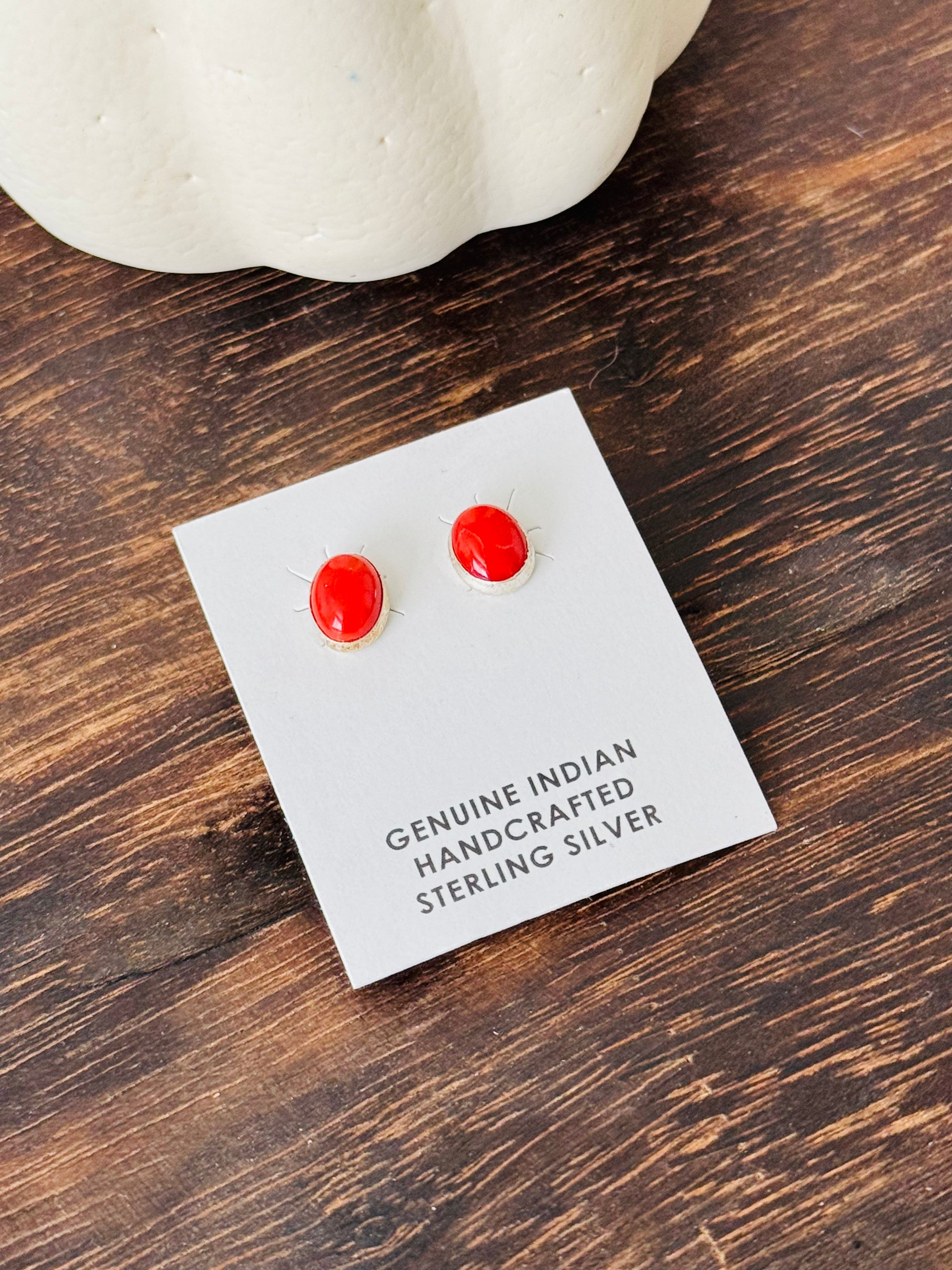 Dorothy Yazzie Mediterranean Coral & Sterling Silver Post Earrings