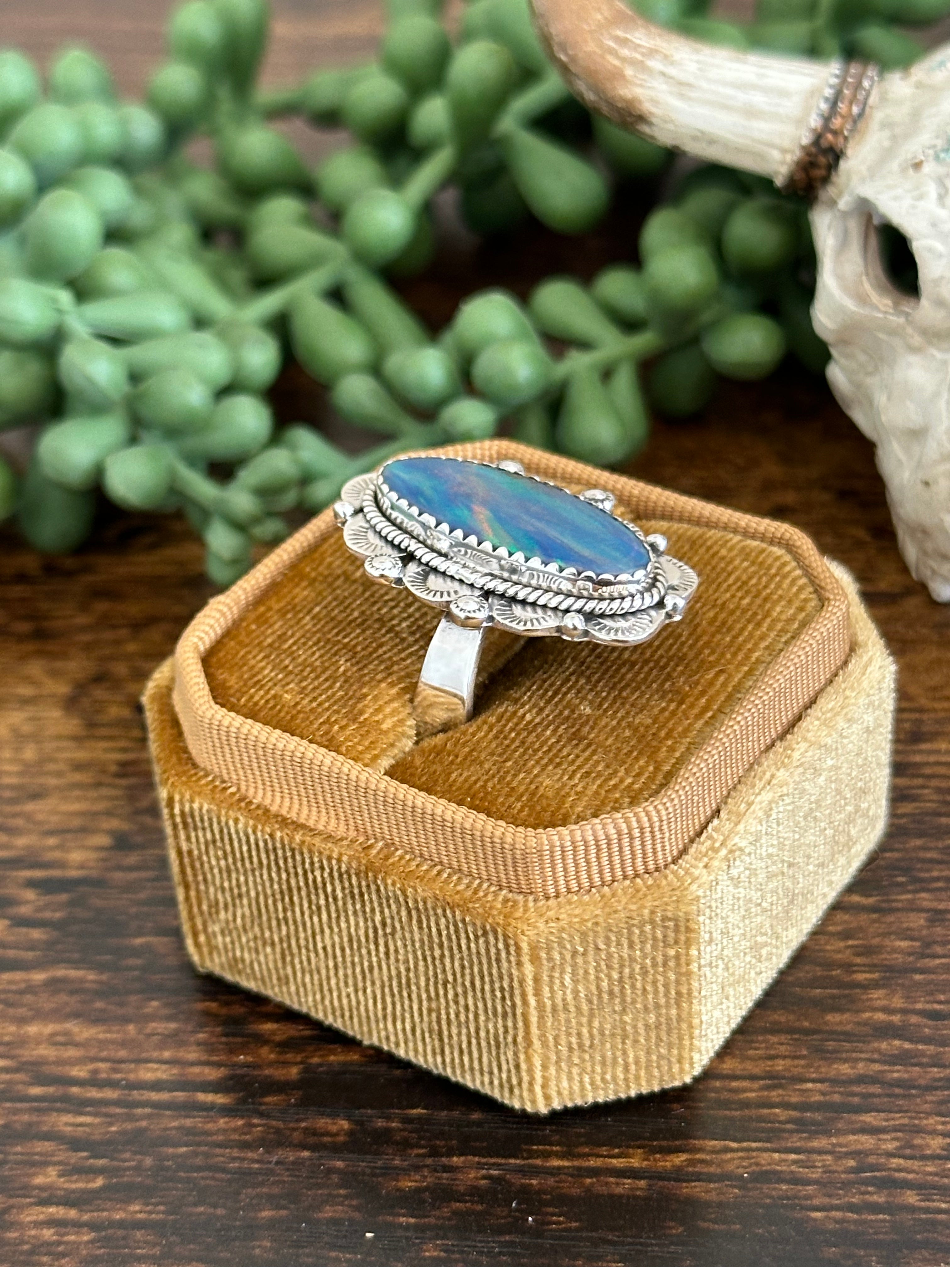 Southwest Handmade Opal & Sterling Silver Adjustable Ring