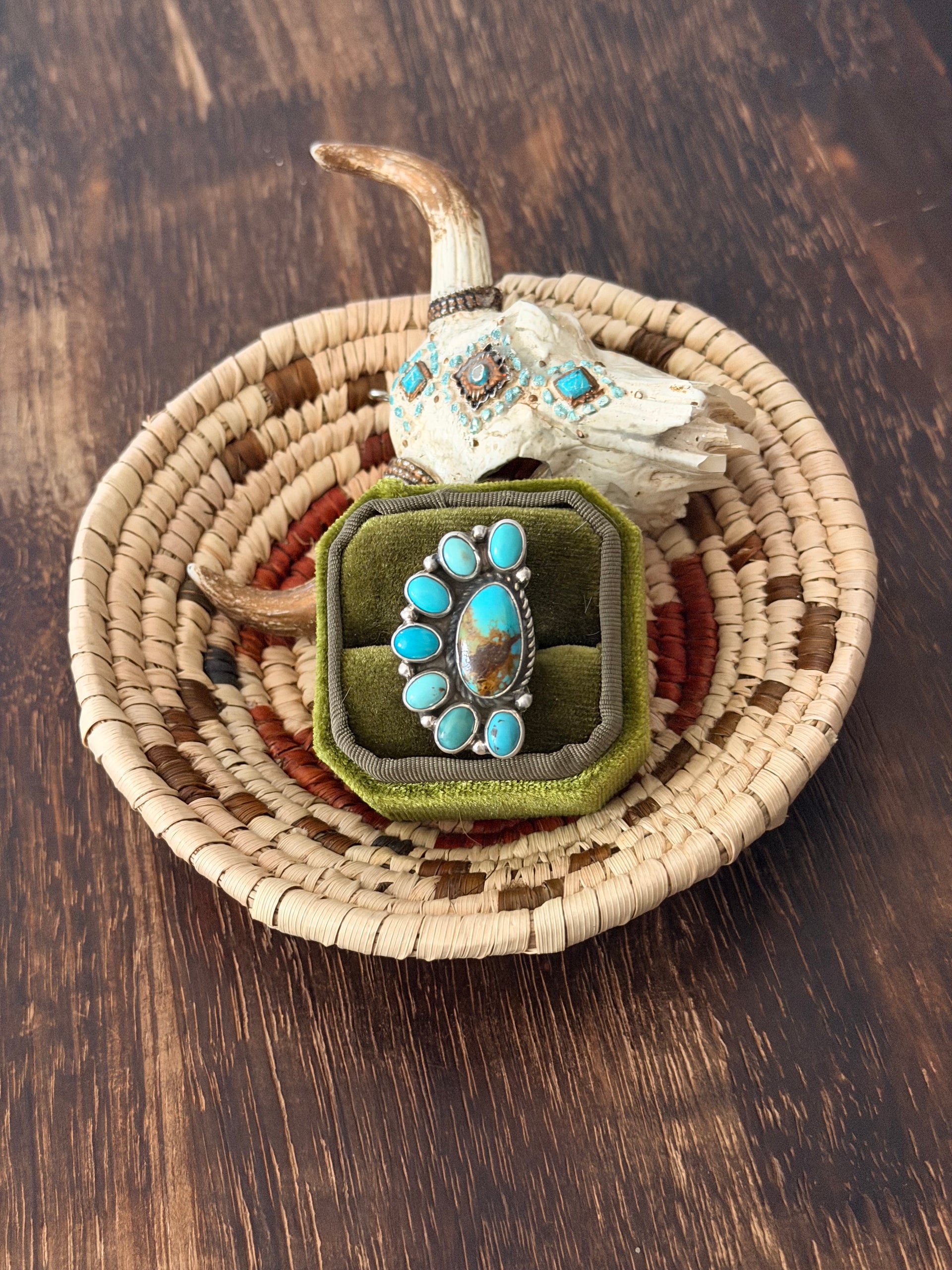 Geraldine James Kingman Turquoise & Sterling Silver Cluster Adjustable Ring