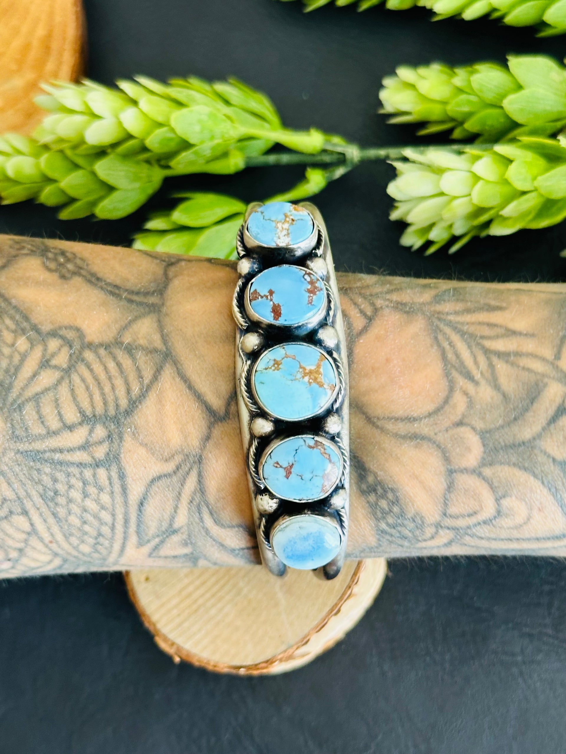 Bobby Johnson Golden Hills Turquoise & Sterling Silver Cuff Bracelet