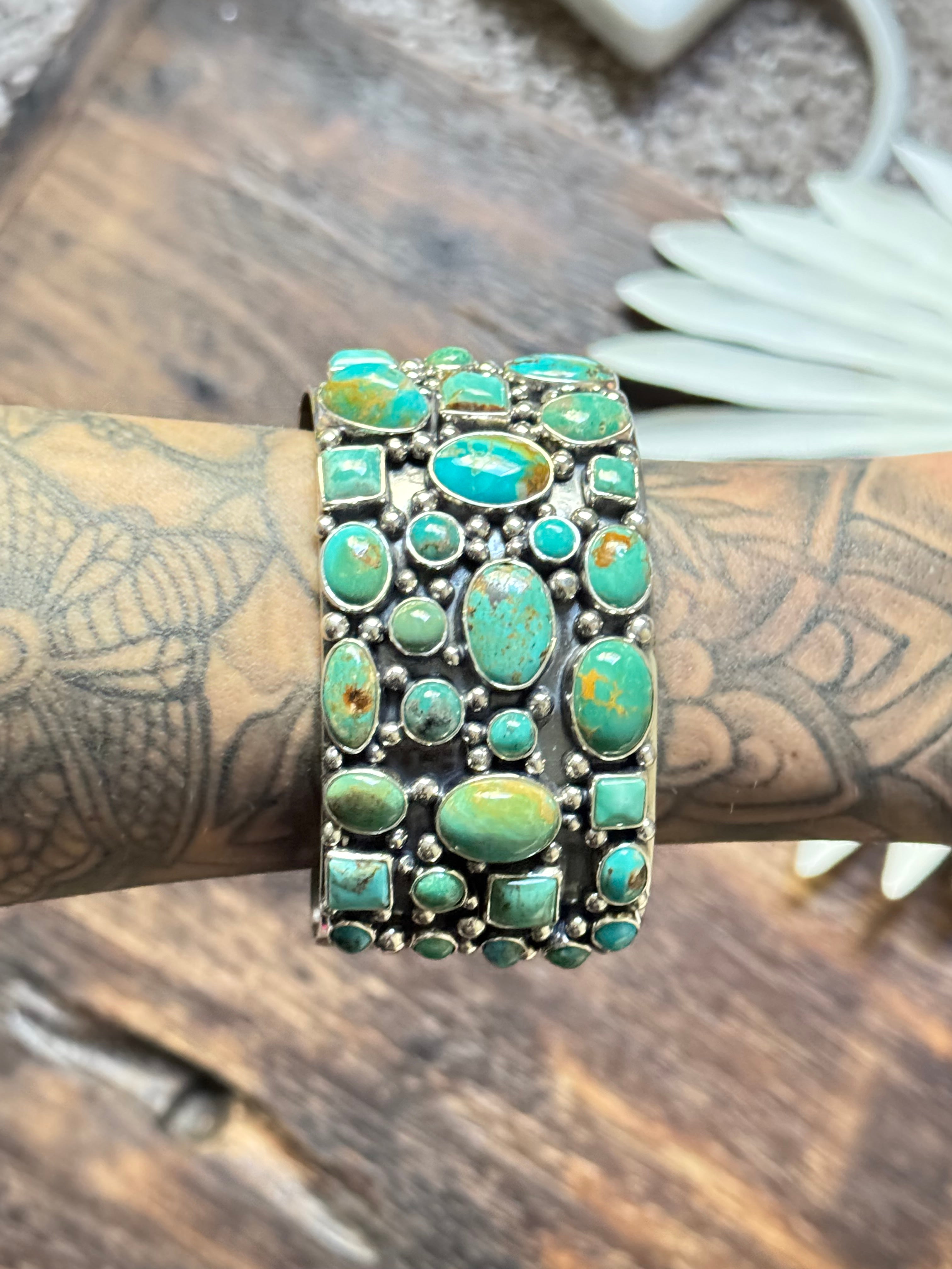 Larry Kaye Multi Turquoise & Sterling Silver Cluster Cuff Bracelet