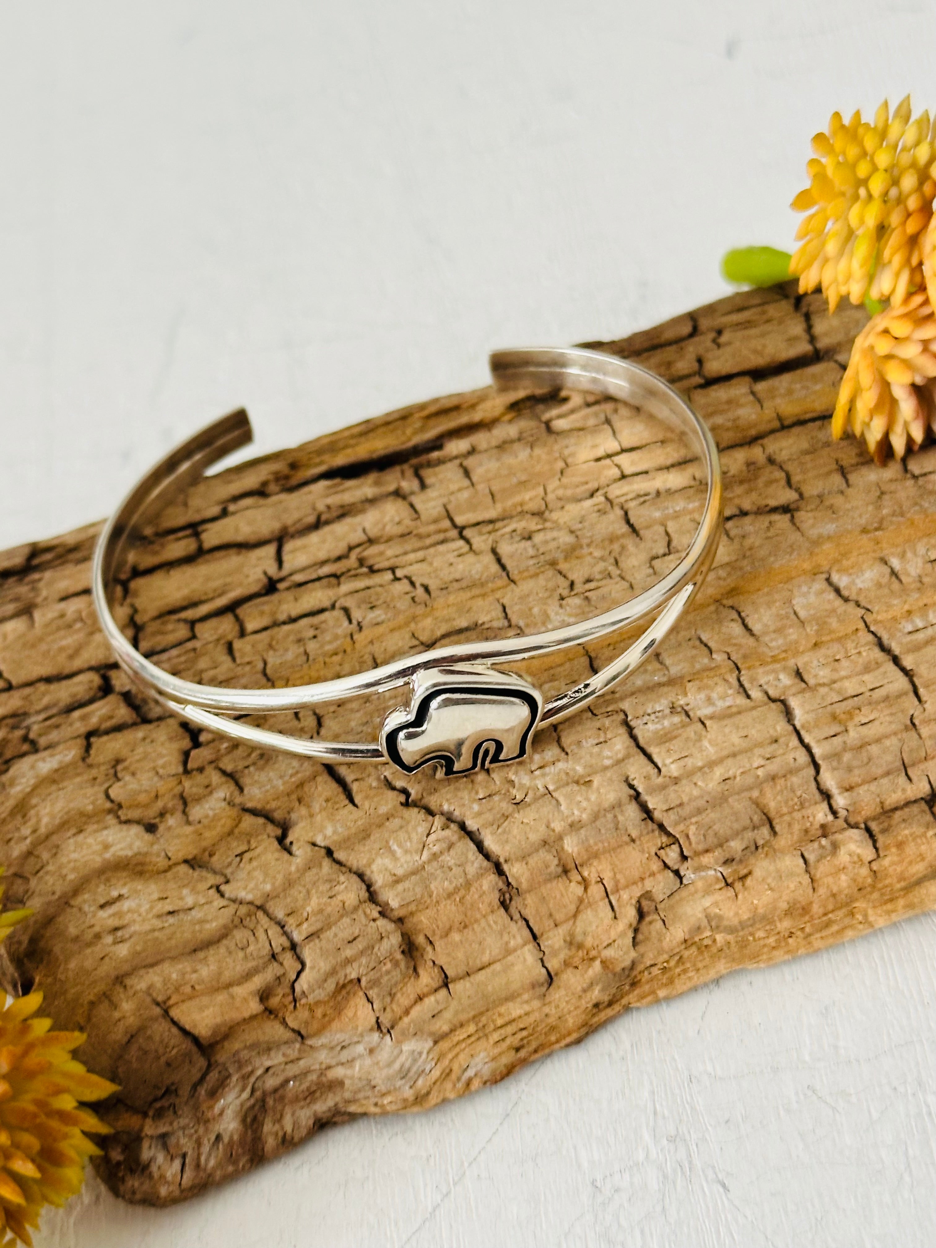 Navajo Made Sterling Silver Buffalo Cuff Bracelet