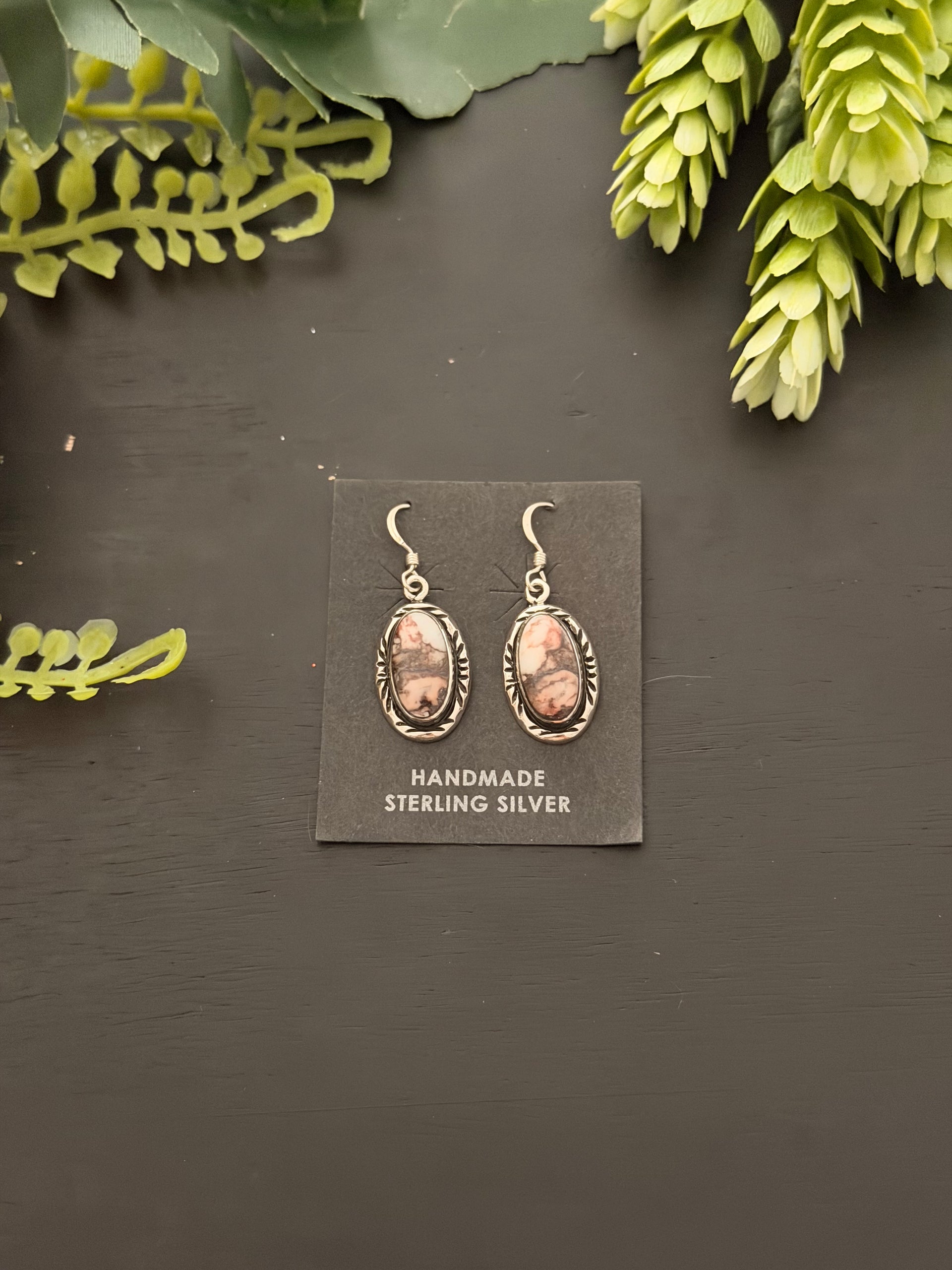 Navajo Made Wild Horse & Sterling Silver Dangle Earrings
