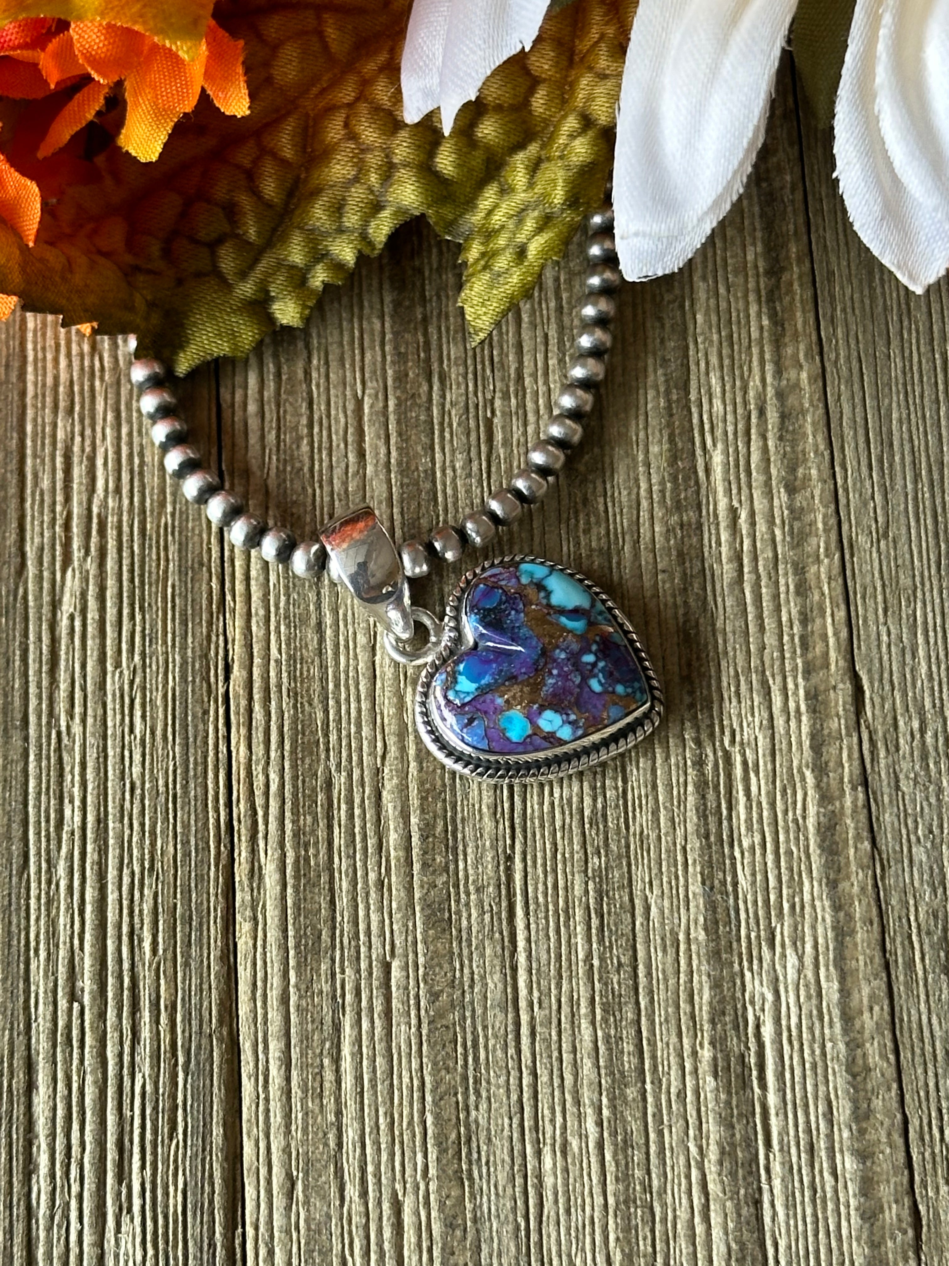 Southwest Handmade Purple Mohave Turquoise & Sterling Silver Heart Pendant