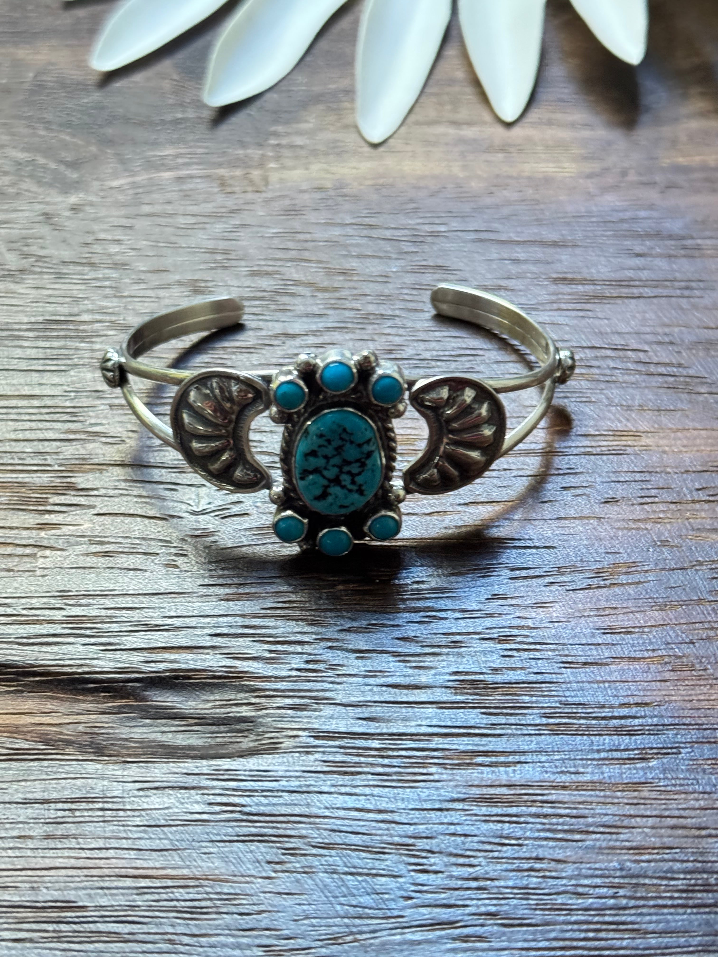 Navajo Made Kingman Turquoise & Sterling Silver Cuff Bracelet