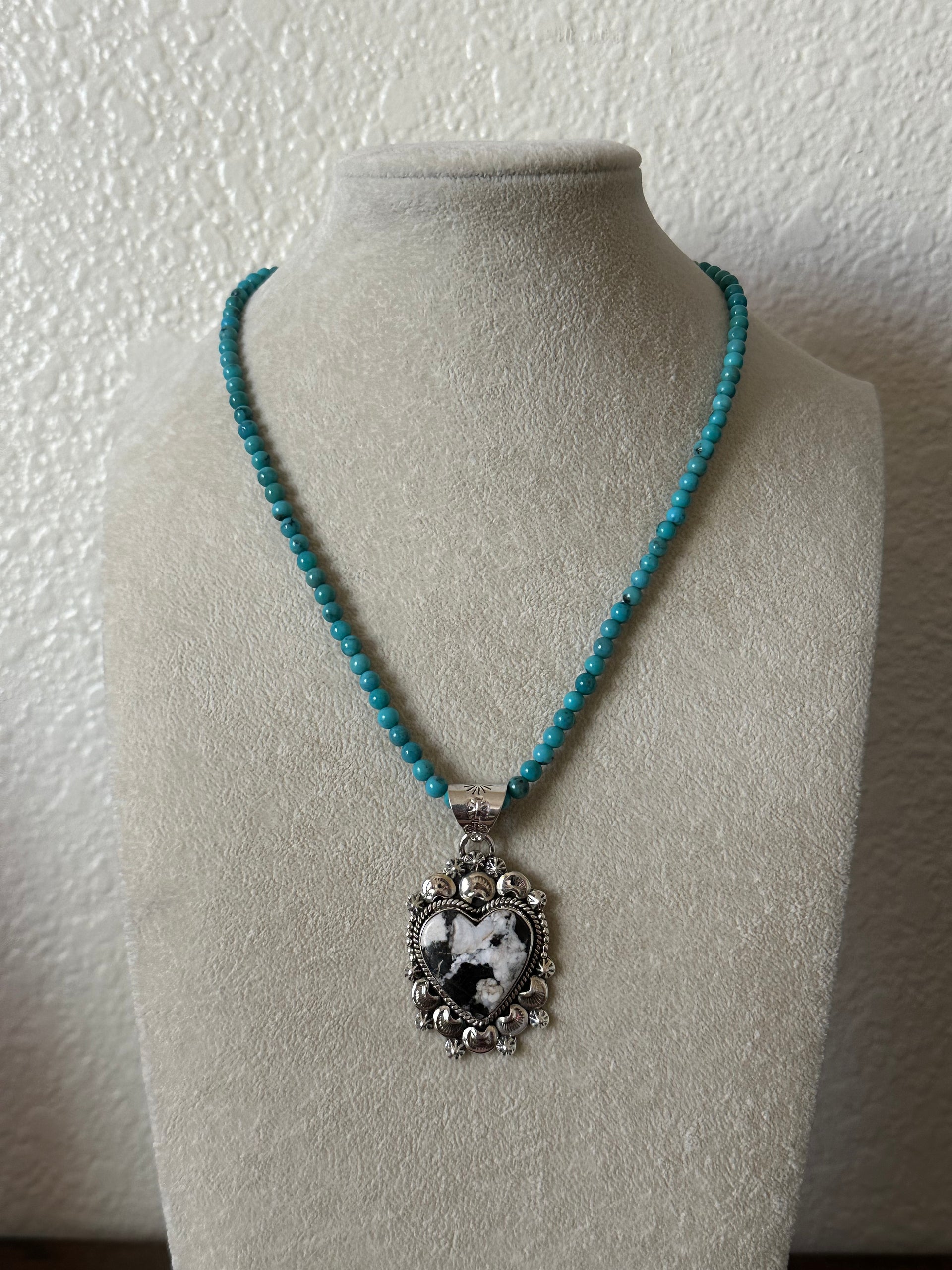 Southwest Handmade White Buffalo & Sterling Silver Heart Pendant