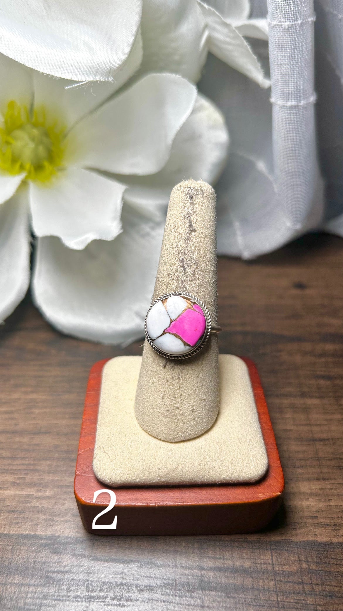 Navajo Made Cotton Candy Dahlia & Sterling Silver Ring