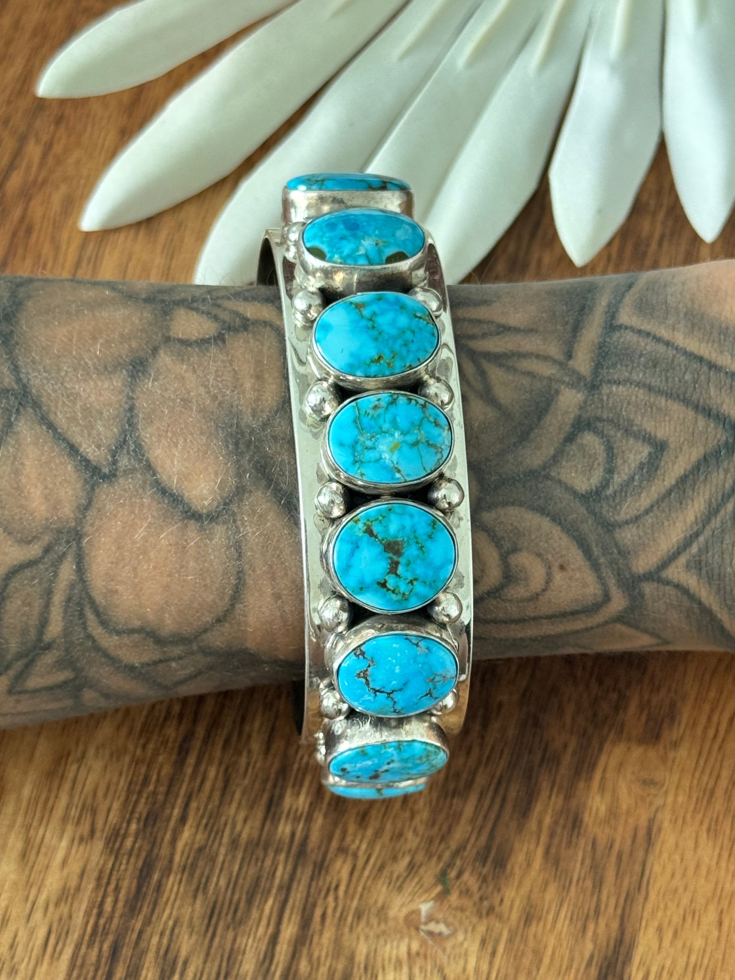 Bobby Johnson Birds Eye Kingman Turquoise & Sterling Silver Cluster Cuff Bracelet