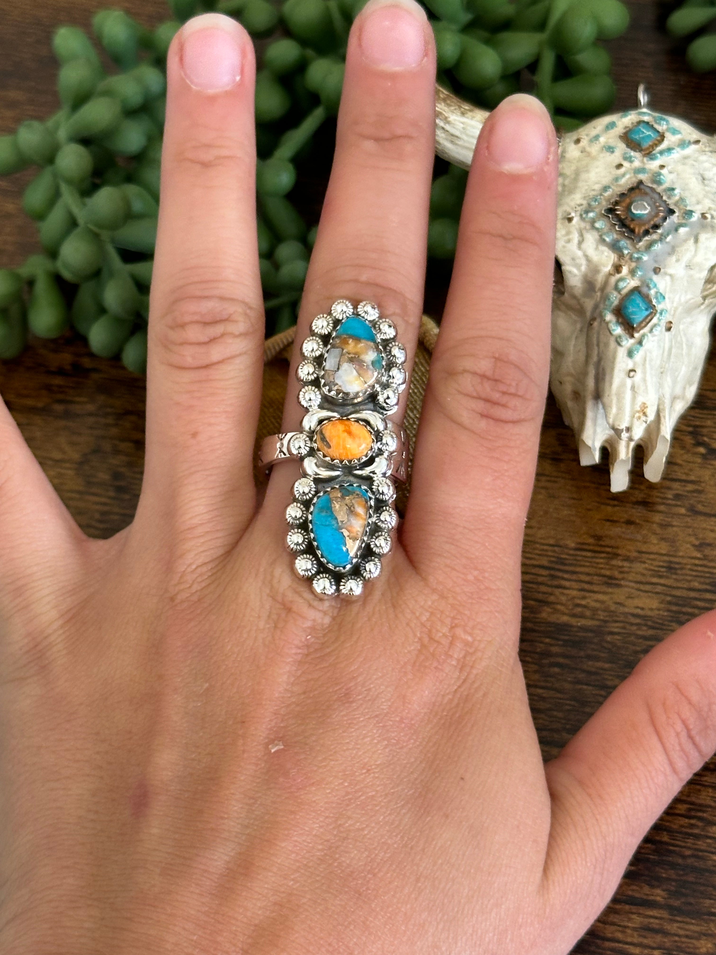 Southwest Handmade Mohave Turquoise & Sterling Silver Adjustable Ring