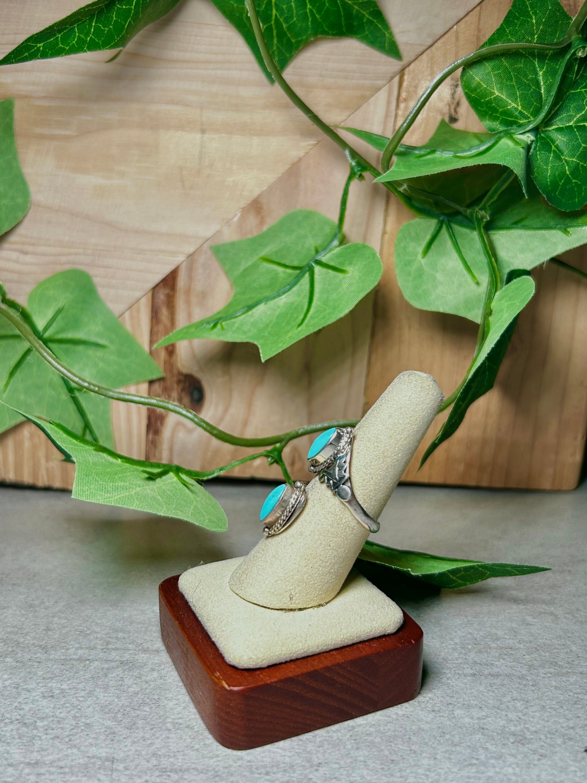 Navajo Made Kingman Turquoise and Sterling Silver Adjustable Ring