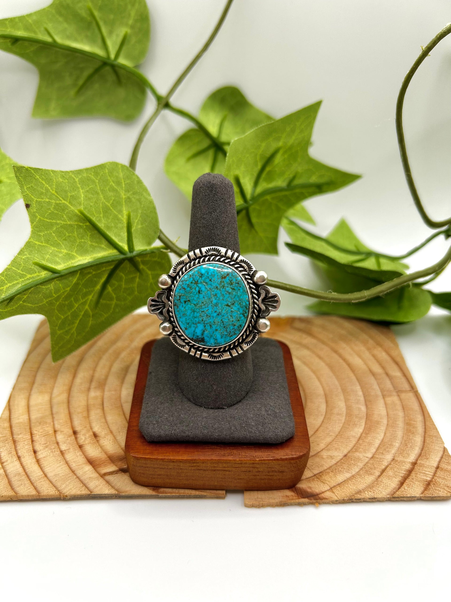 Fred Francis Highgrade Kingman Turquoise & Sterling Silver Adjustable Ring