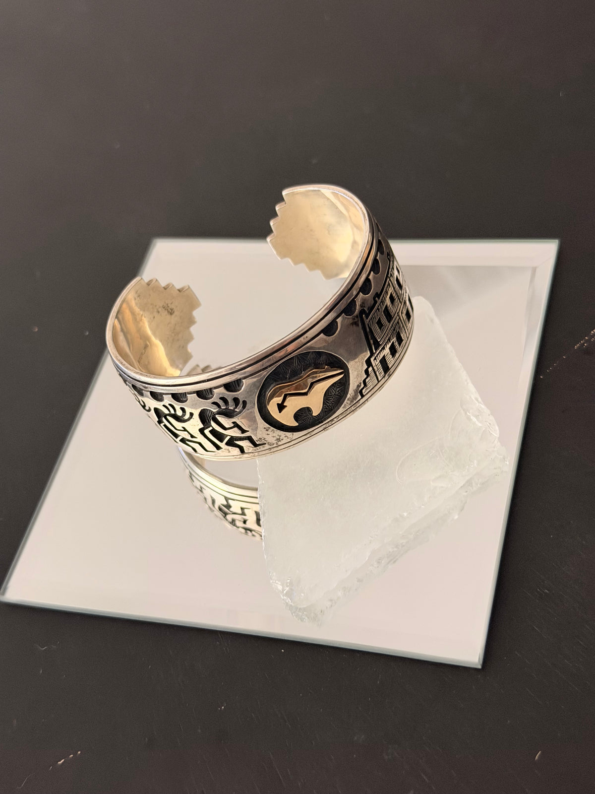 Old Pawn Hopi Artist Pascal Nuvamsa Kuwanhongva 14 K Gold & Sterling Silver Cuff Bracelet