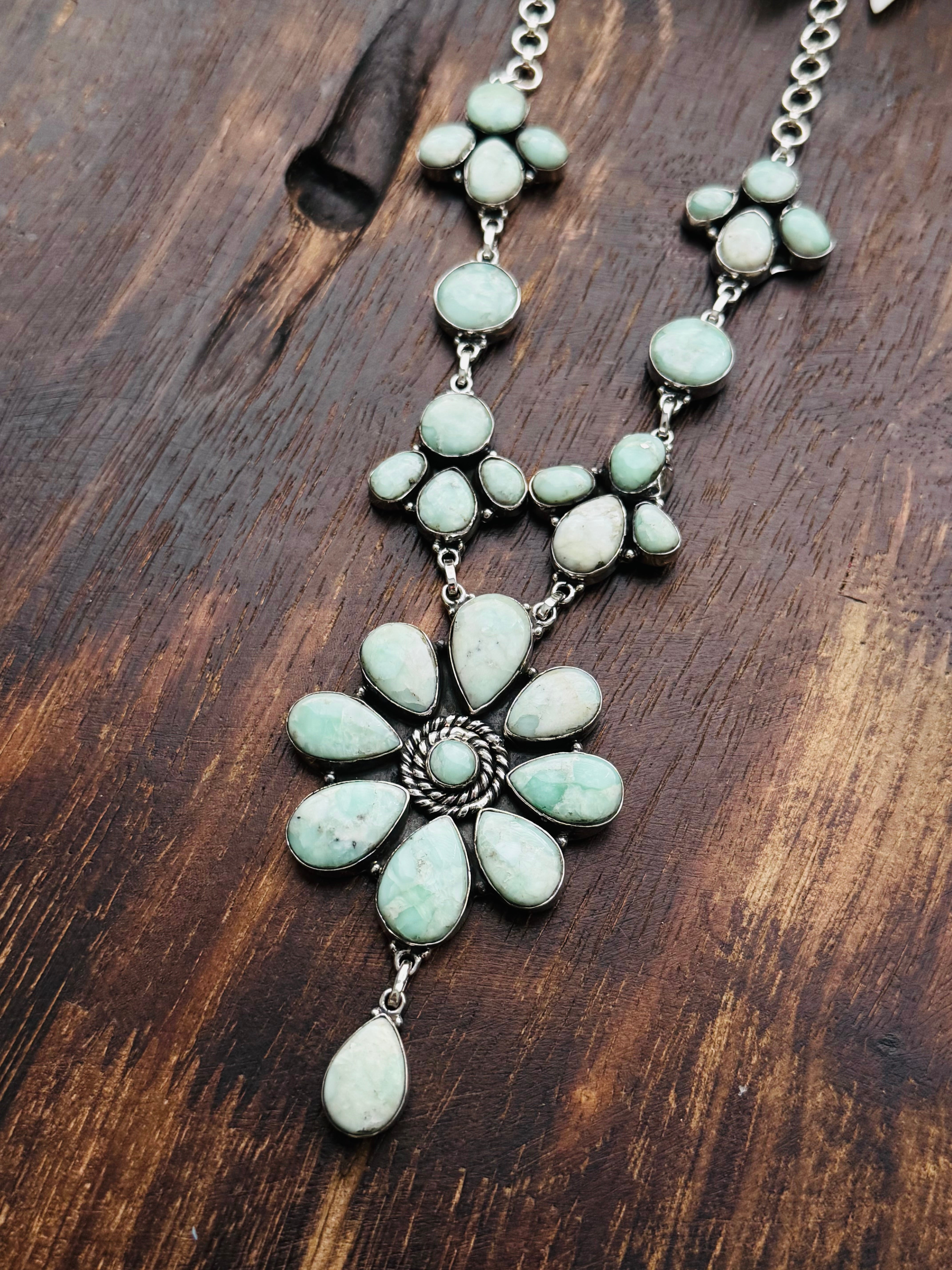 Southwest Made Paloma Variscite & Sterling Silver Cluster Necklace