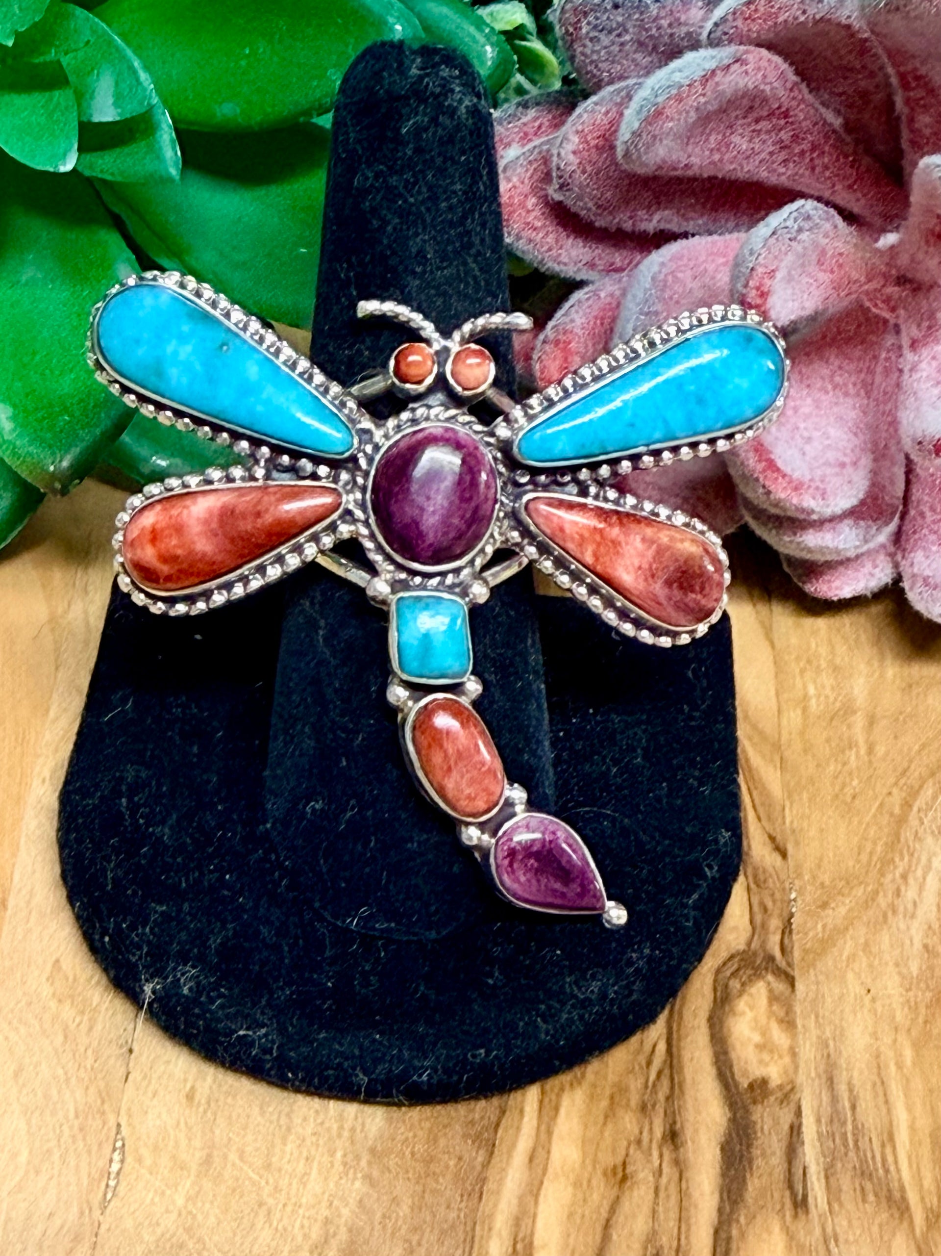 Southwest Handmade Multistone & Sterling Silver Ring Size 8