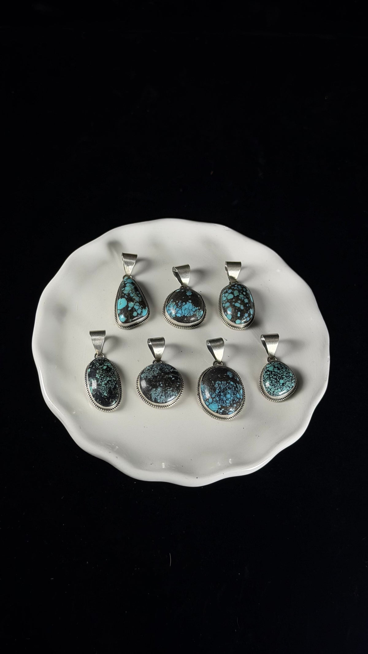 Navajo Made Blue Moon Turquoise  & Sterling Silver Pendant
