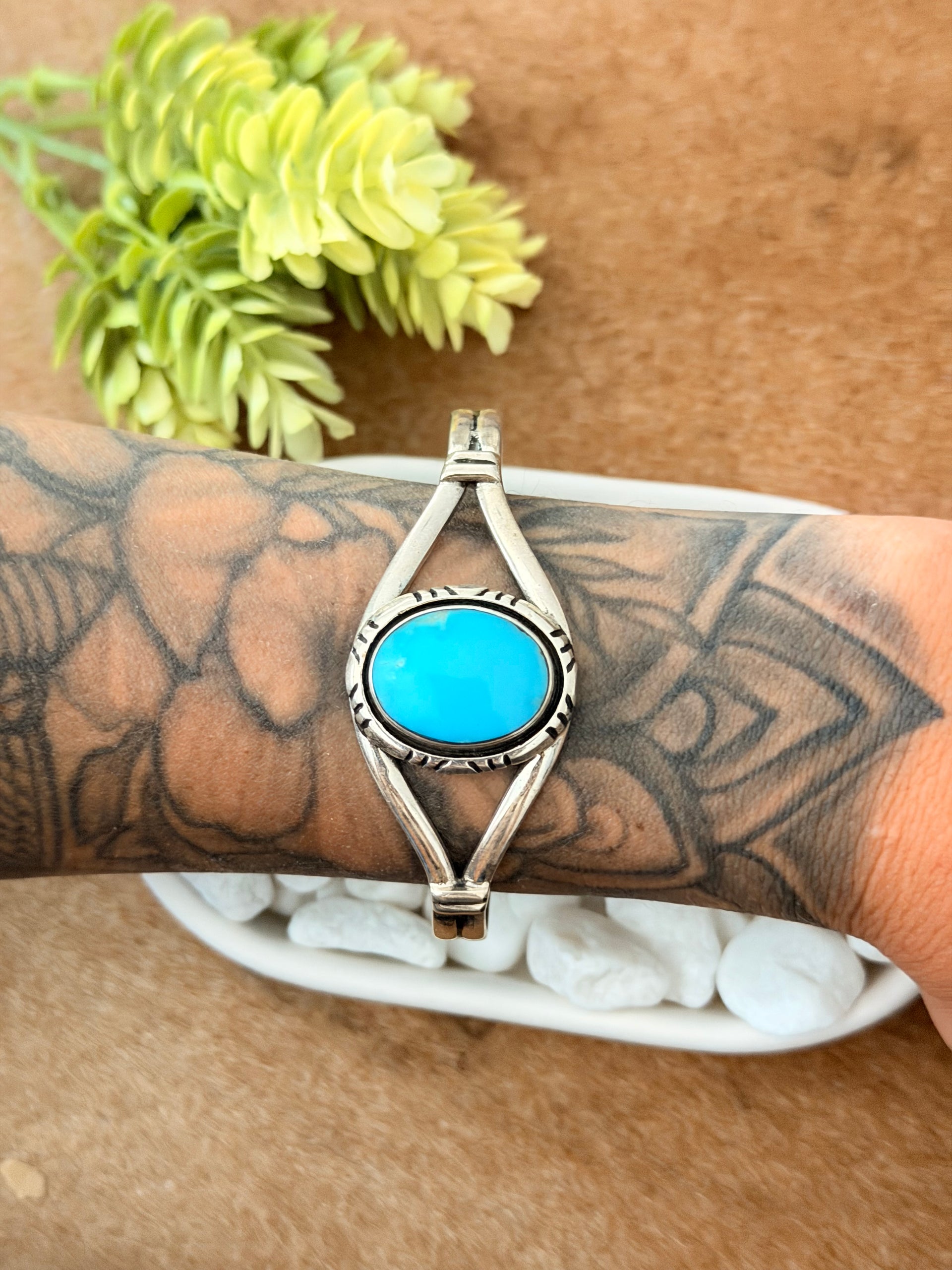 Navajo Made Kingman Turquoise & Sterling Silver Cuff Bracelet