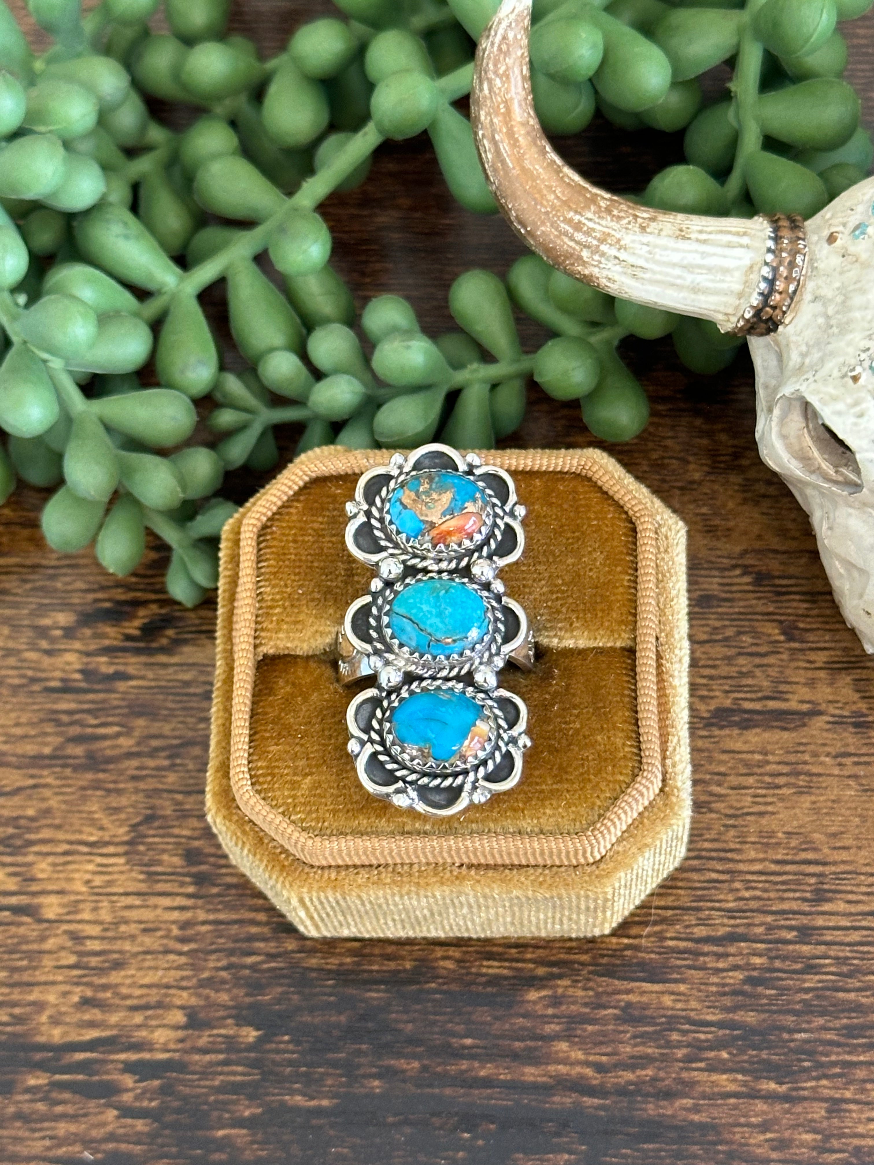 Southwest Handmade Mohave Turquoise & Sterling Silver Adjustable Ring