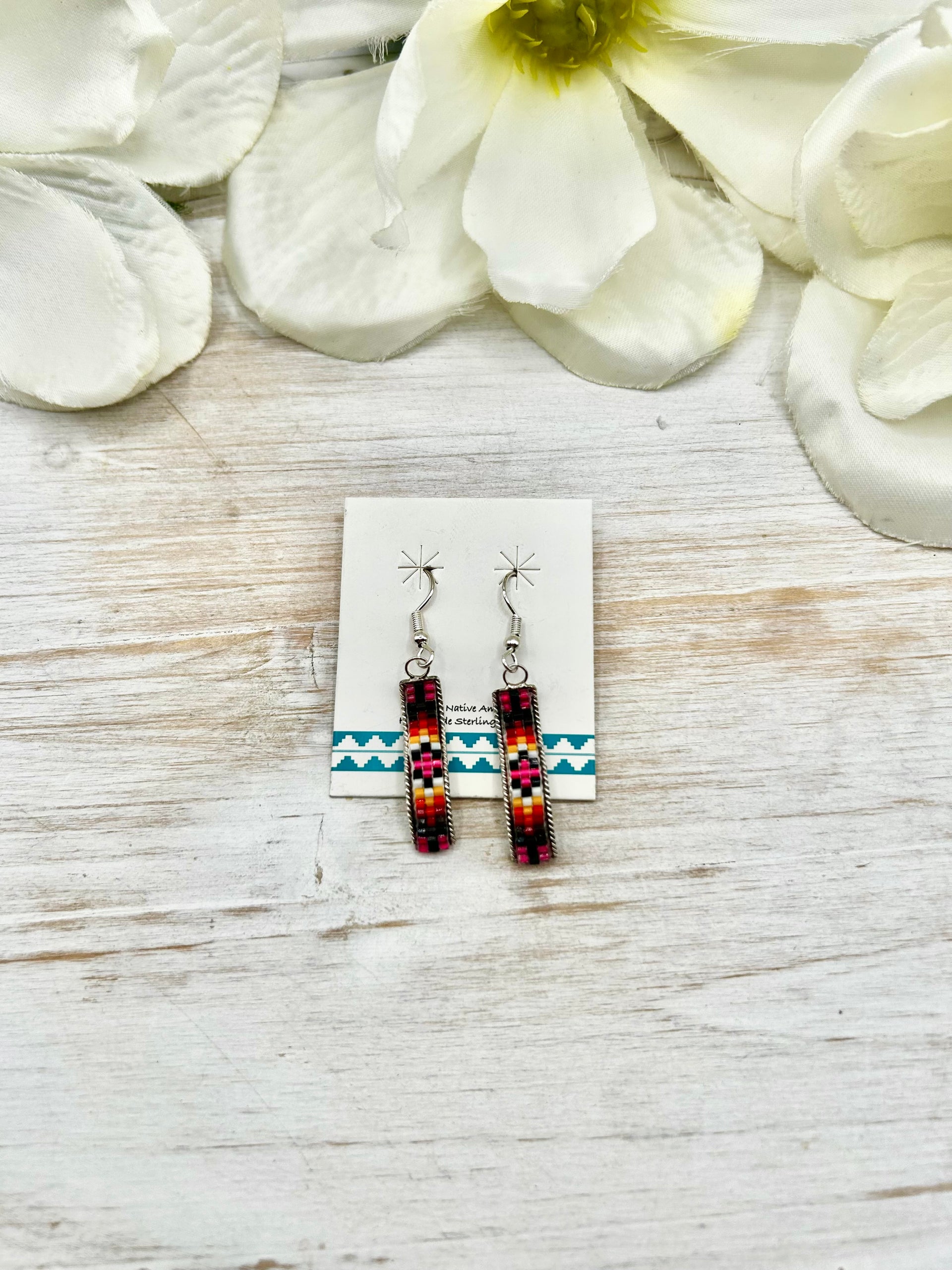 Navajo Made Beaded & Sterling Silver Hook Earrings
