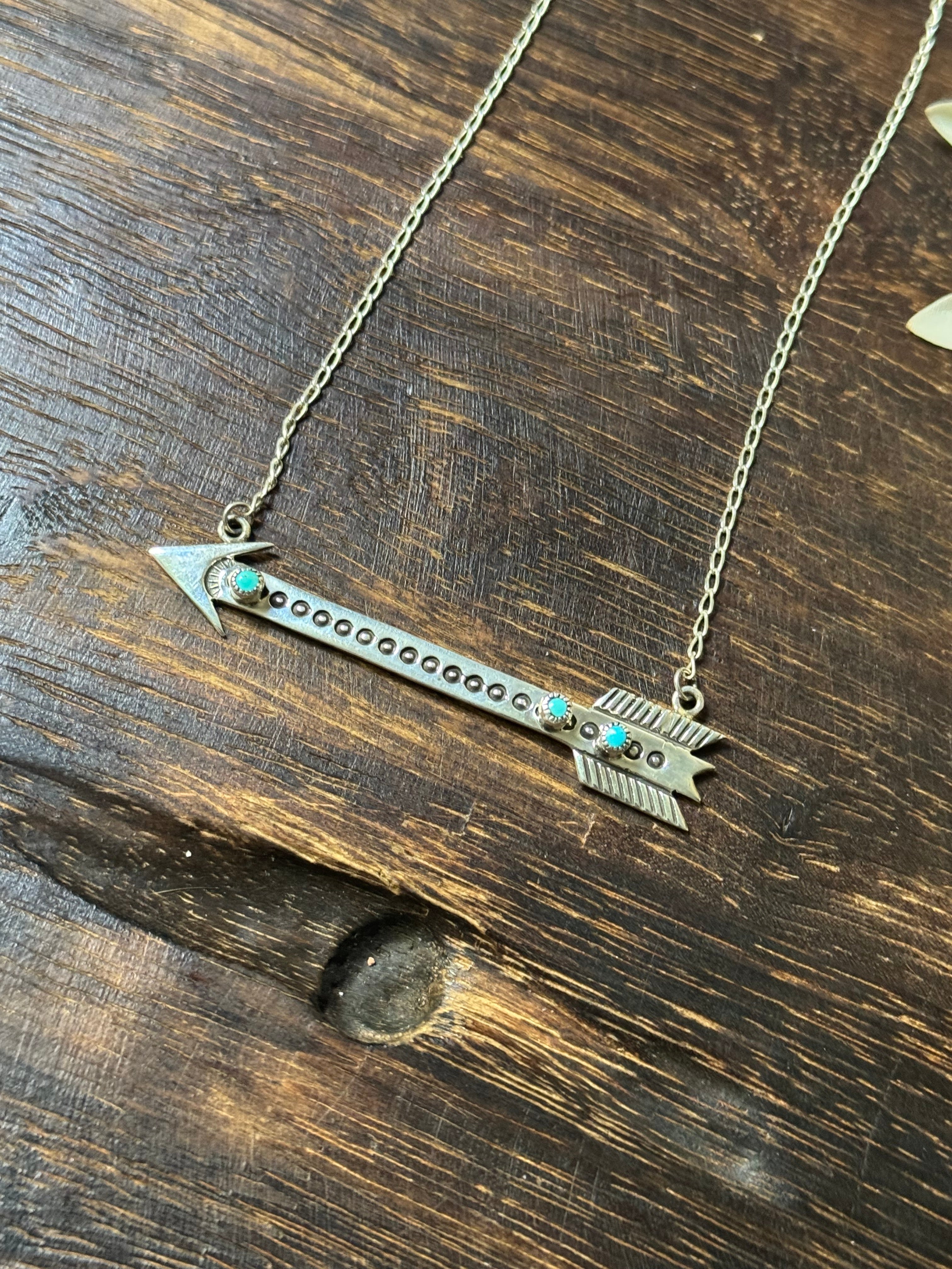 Navajo Made Kingman Turquoise & Sterling Silver Arrow Necklace