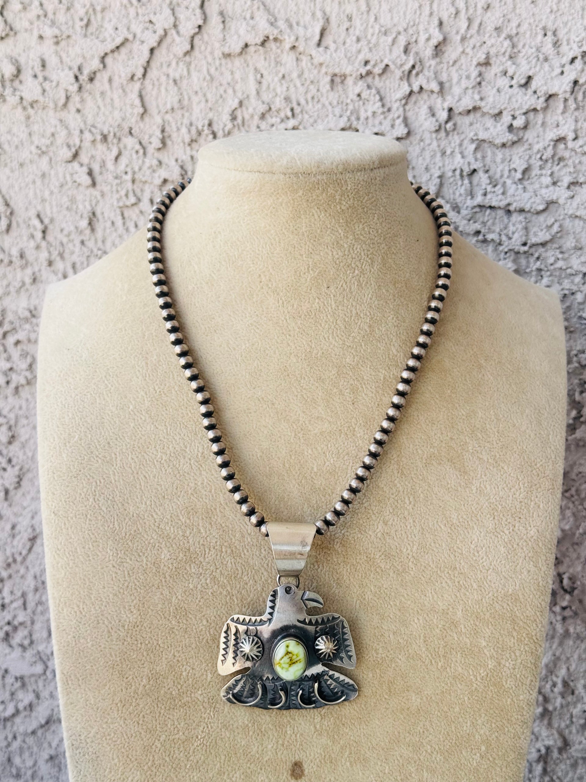 Chimney Butte Palomino Variscite & Sterling Silver Thunderbird Pendant