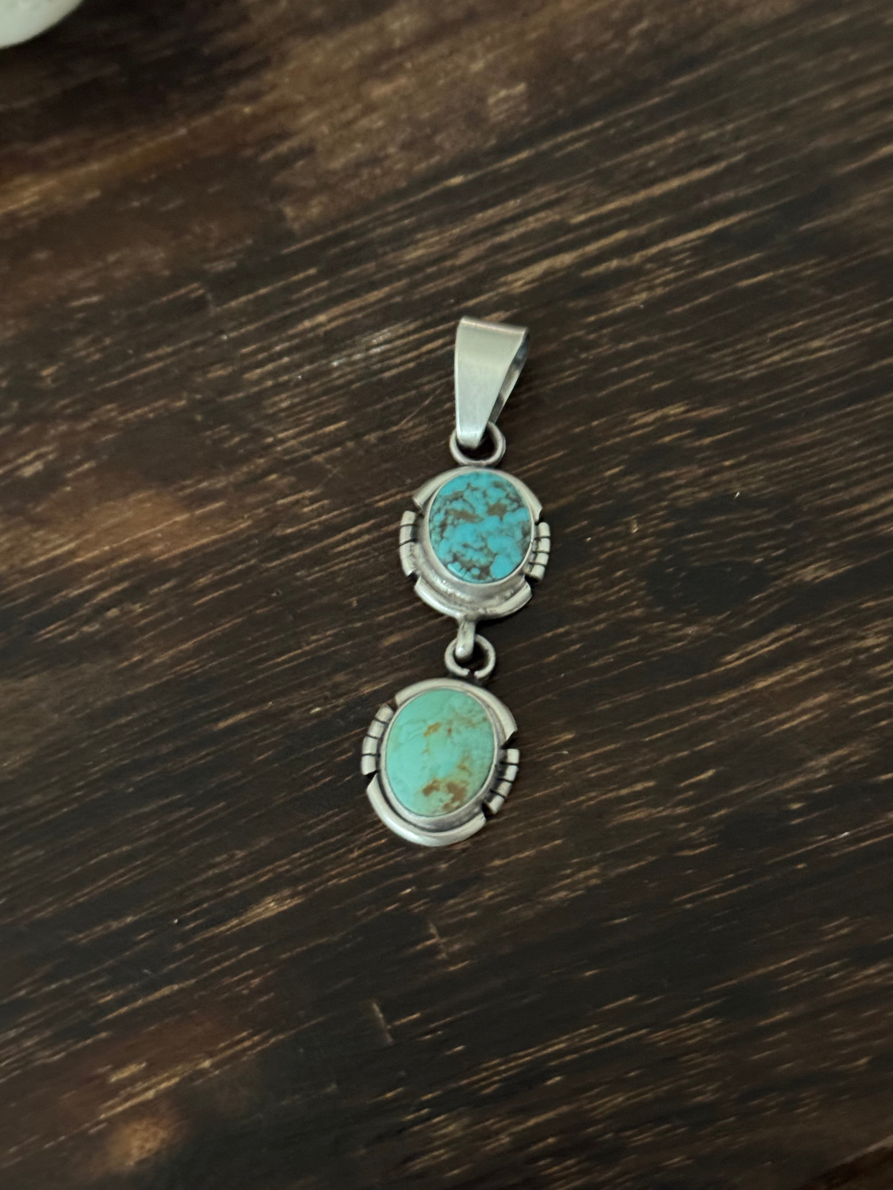 Navajo Made Kingman Turquoise & Sterling Silver Pendant