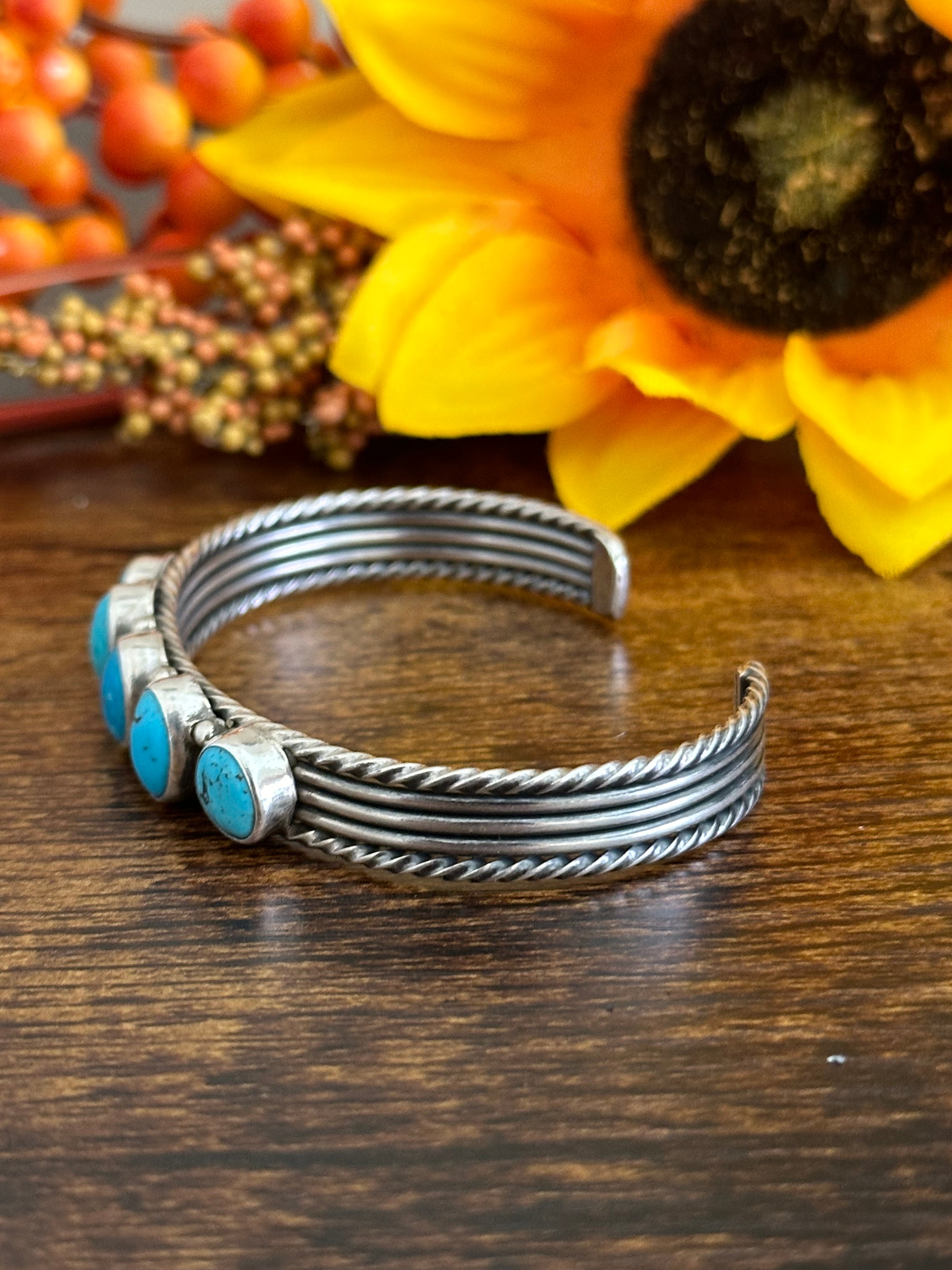 Navajo Made Kingman Turquoise & Sterling Silver Cuff Bracelet