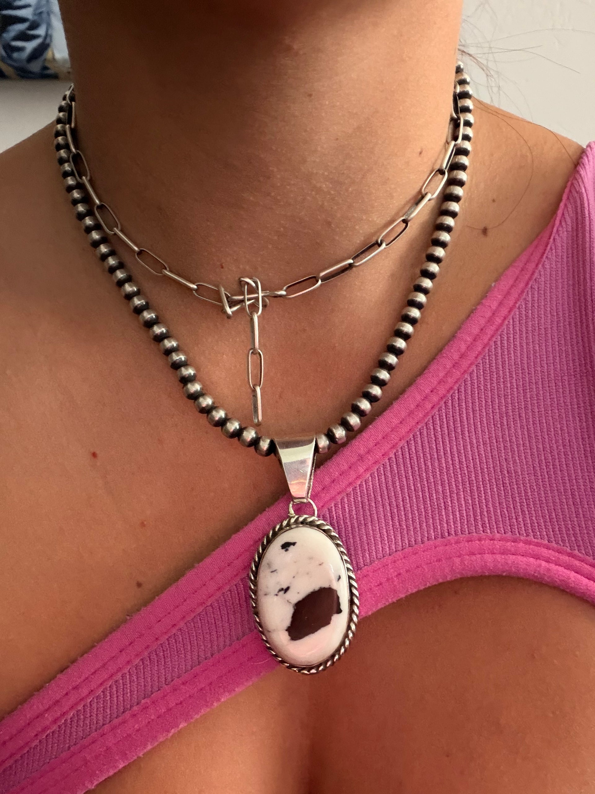 Navajo Made White Buffalo & Sterling Silver Pendant